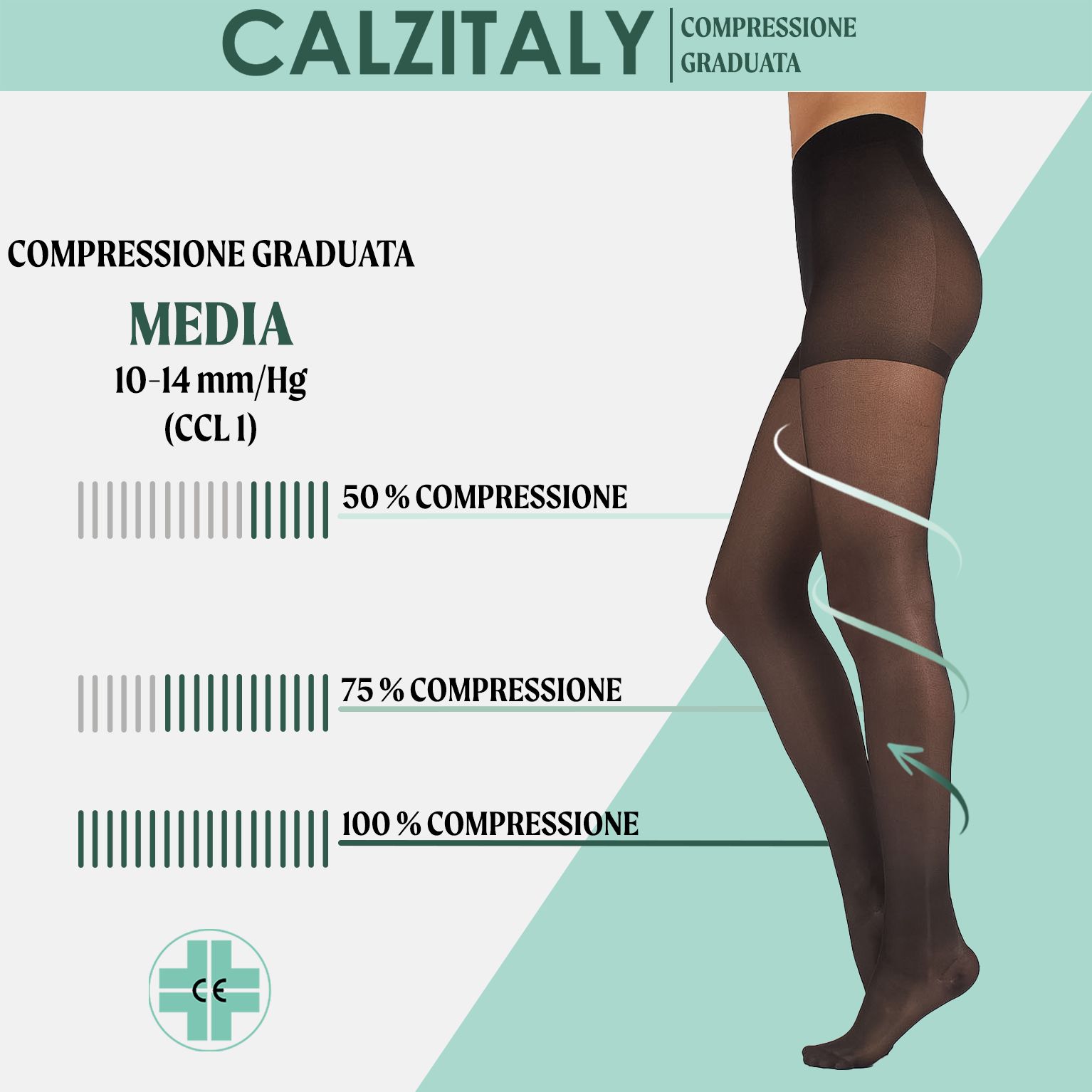 CALZITALY Collant Compressione Graduata Media 70 den, Calze Elastiche ...