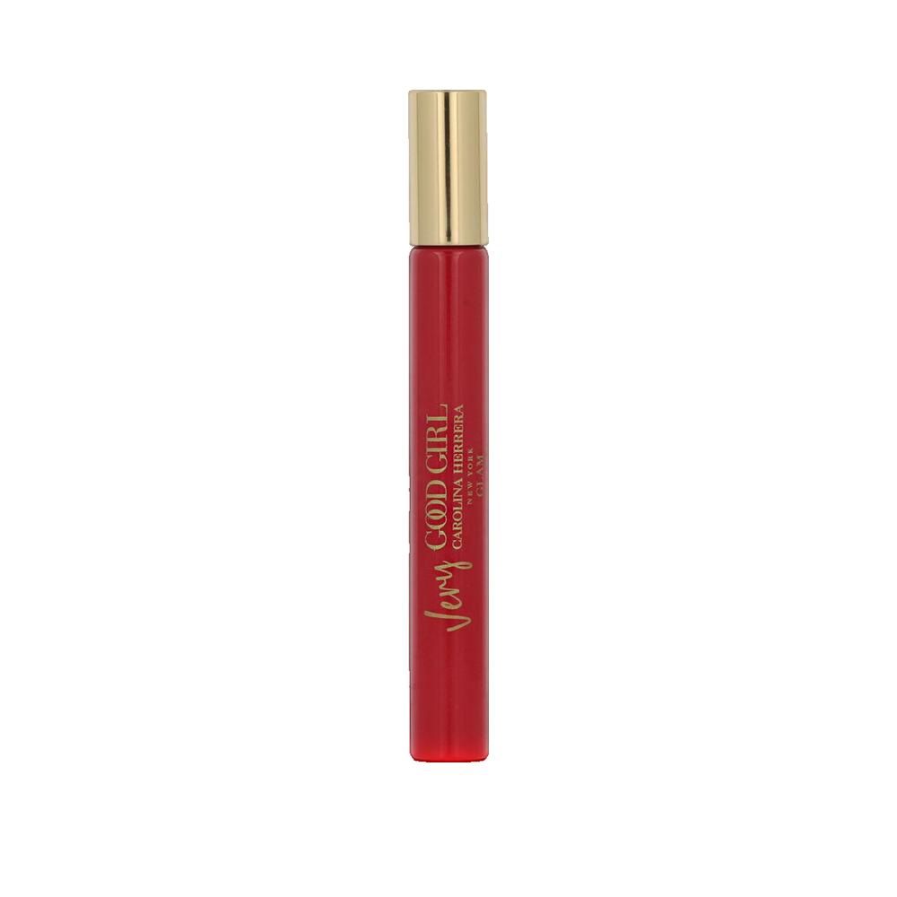 Flacone roll-on rosso con tappo dorato. Scritta "Very Good Girl" e "Carolina Herrera".