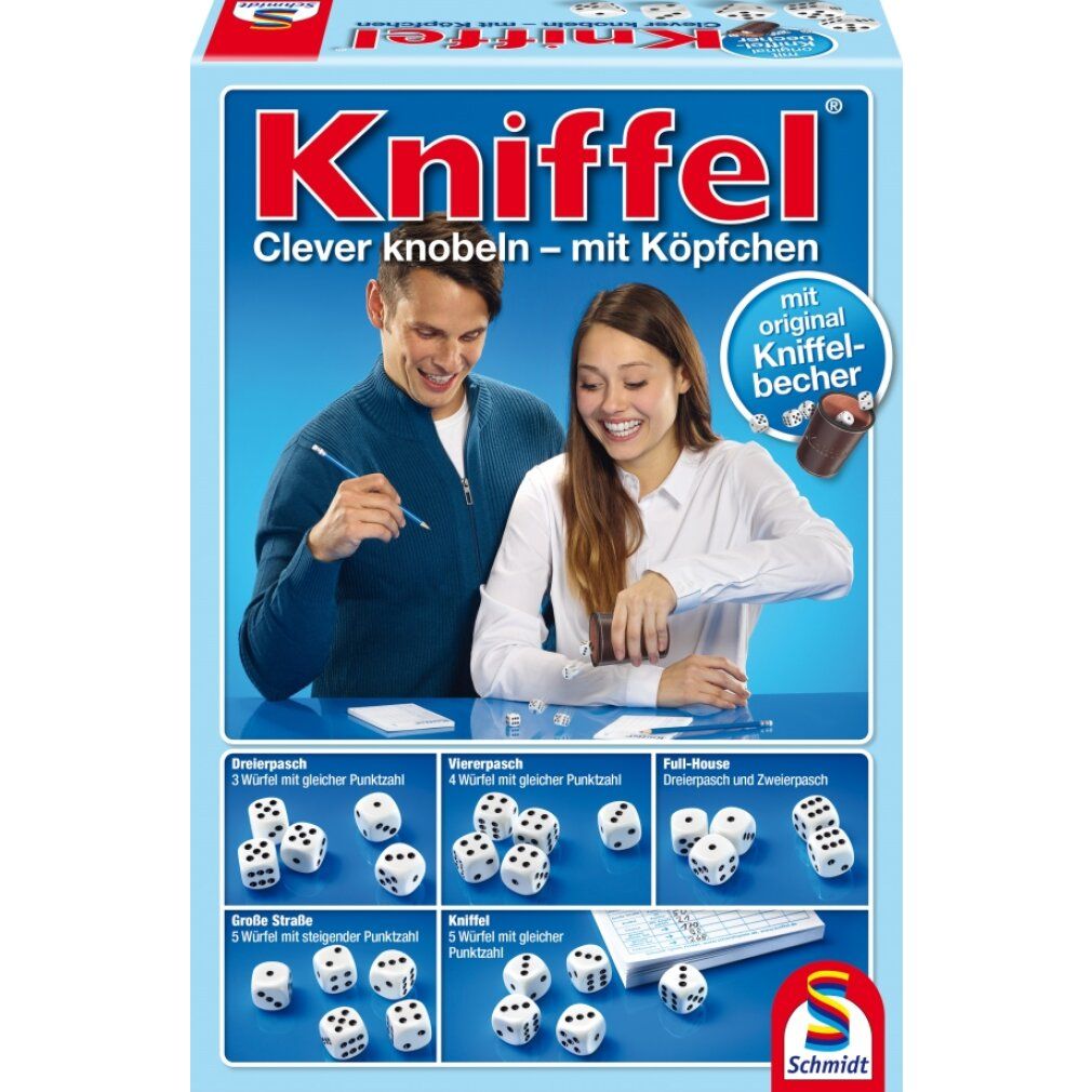 Schmidt Spiele Kniffel con tazza per dadi in pelle, gioco di dadi