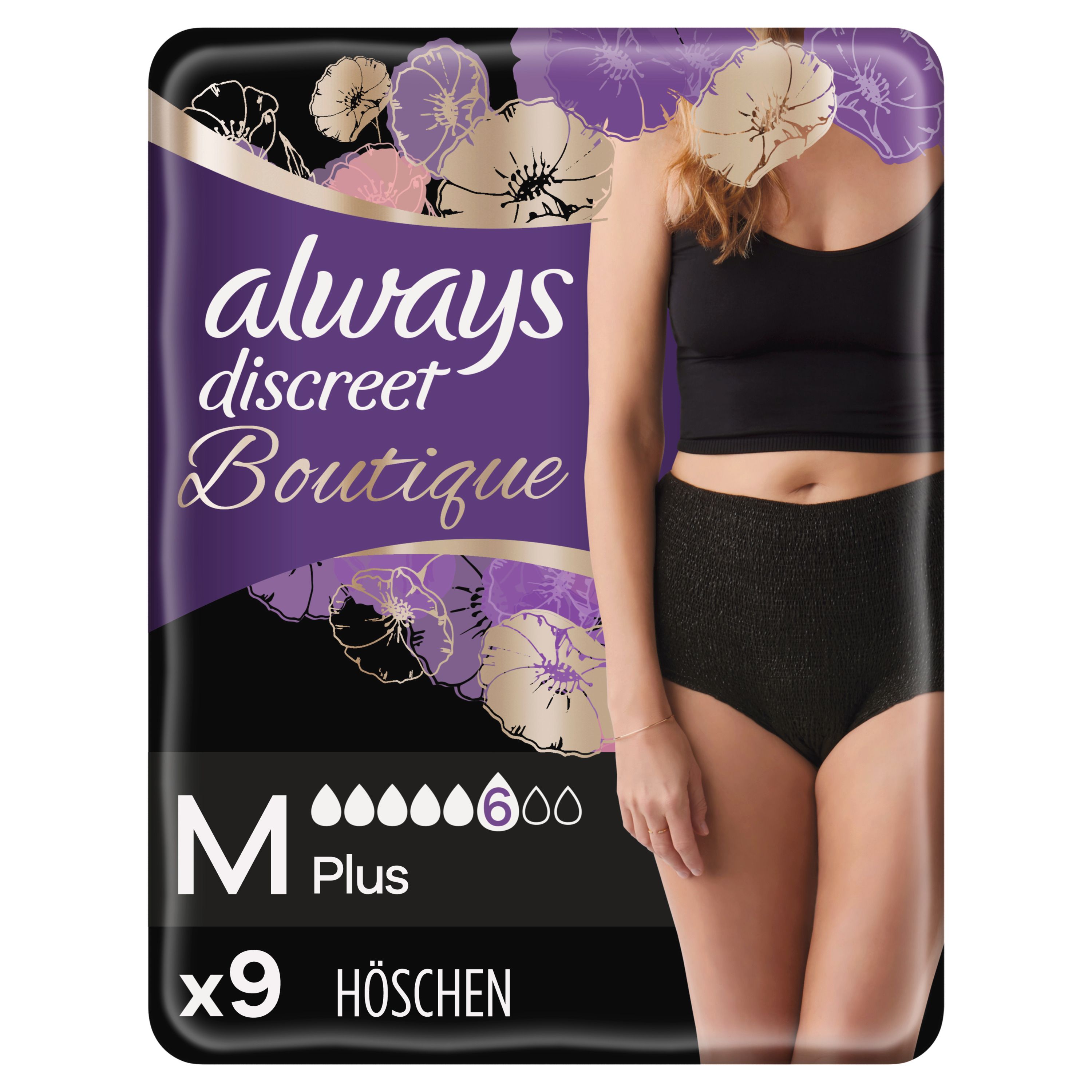 Mutandine nere M di Always Discreet Boutique, per debolezza della vescica, assorbono odori e umidità