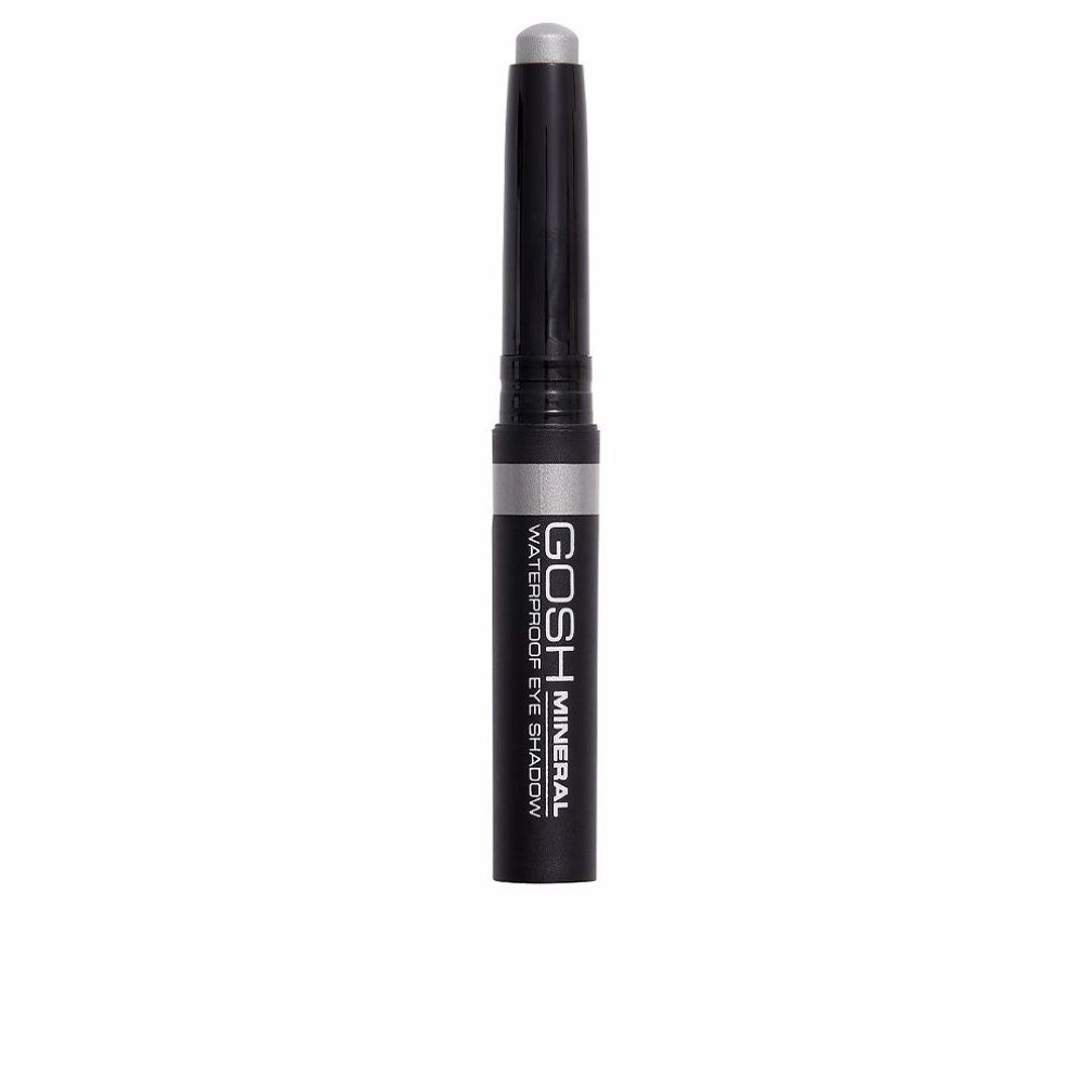 Gosh Mineral Waterproof Eye Shadow 006-Metallic Grey. Matita nera con anello argentato. Scritta del prodotto visibile.