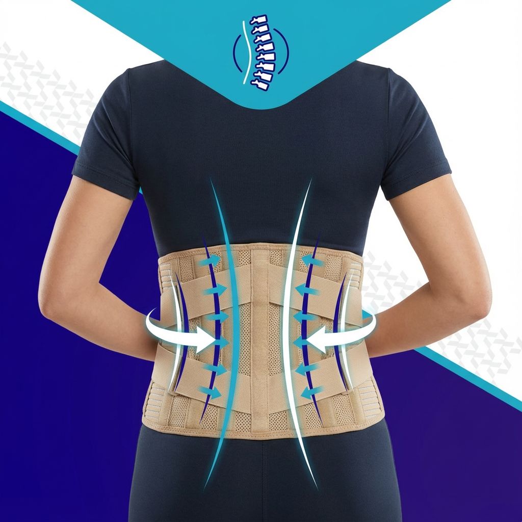 Fascia lombare sulla schiena di una persona. Frecce indicano il supporto.