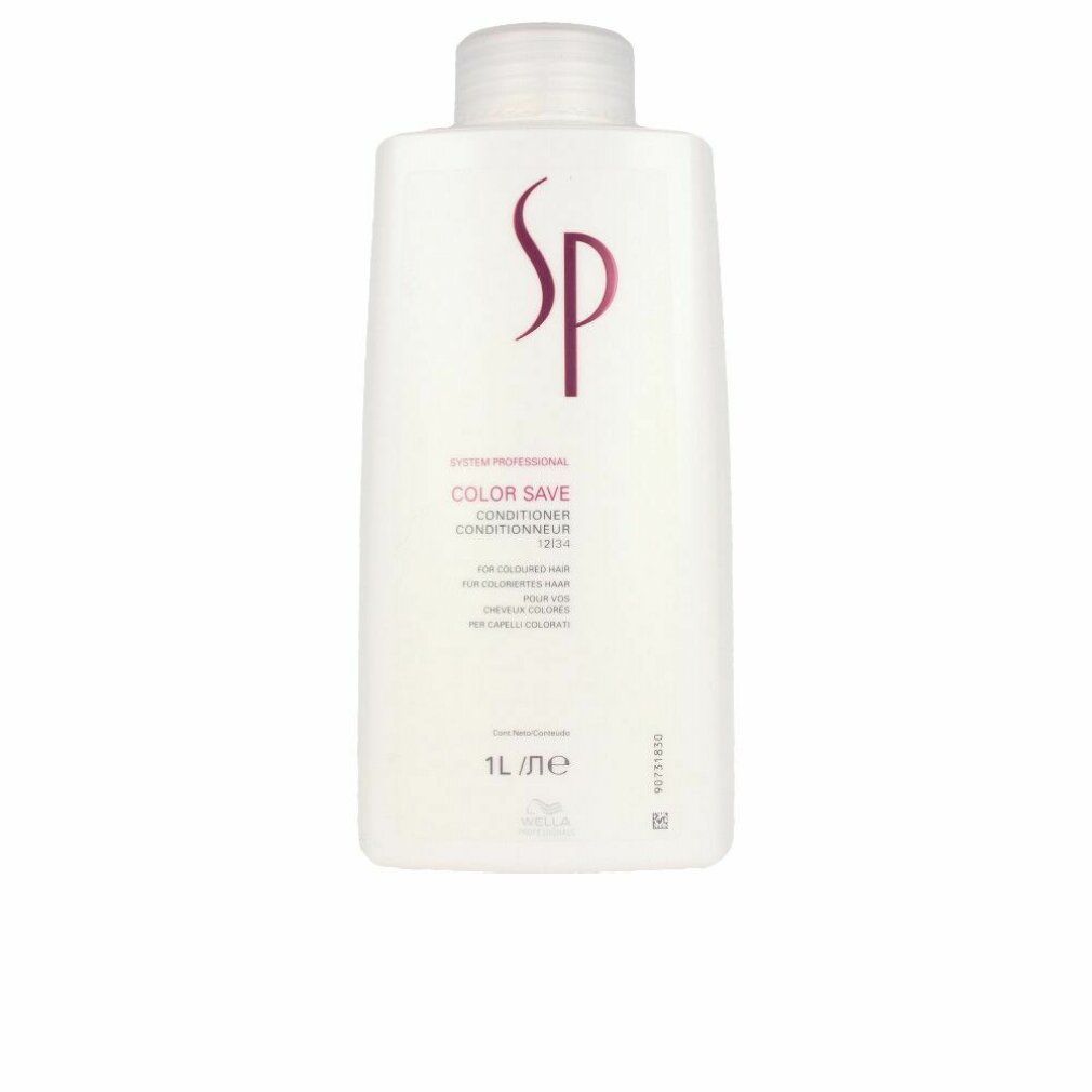 Flacone bianco con logo SP e nome prodotto Color Save Conditioner. Testo in inglese, francese, italiano. 1L.