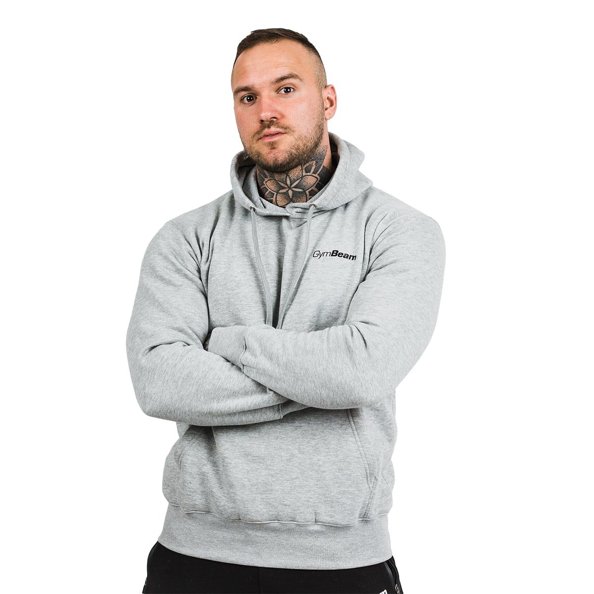 GymBeam Felpa uomo con cappuccio regular Athlete grigio e nero