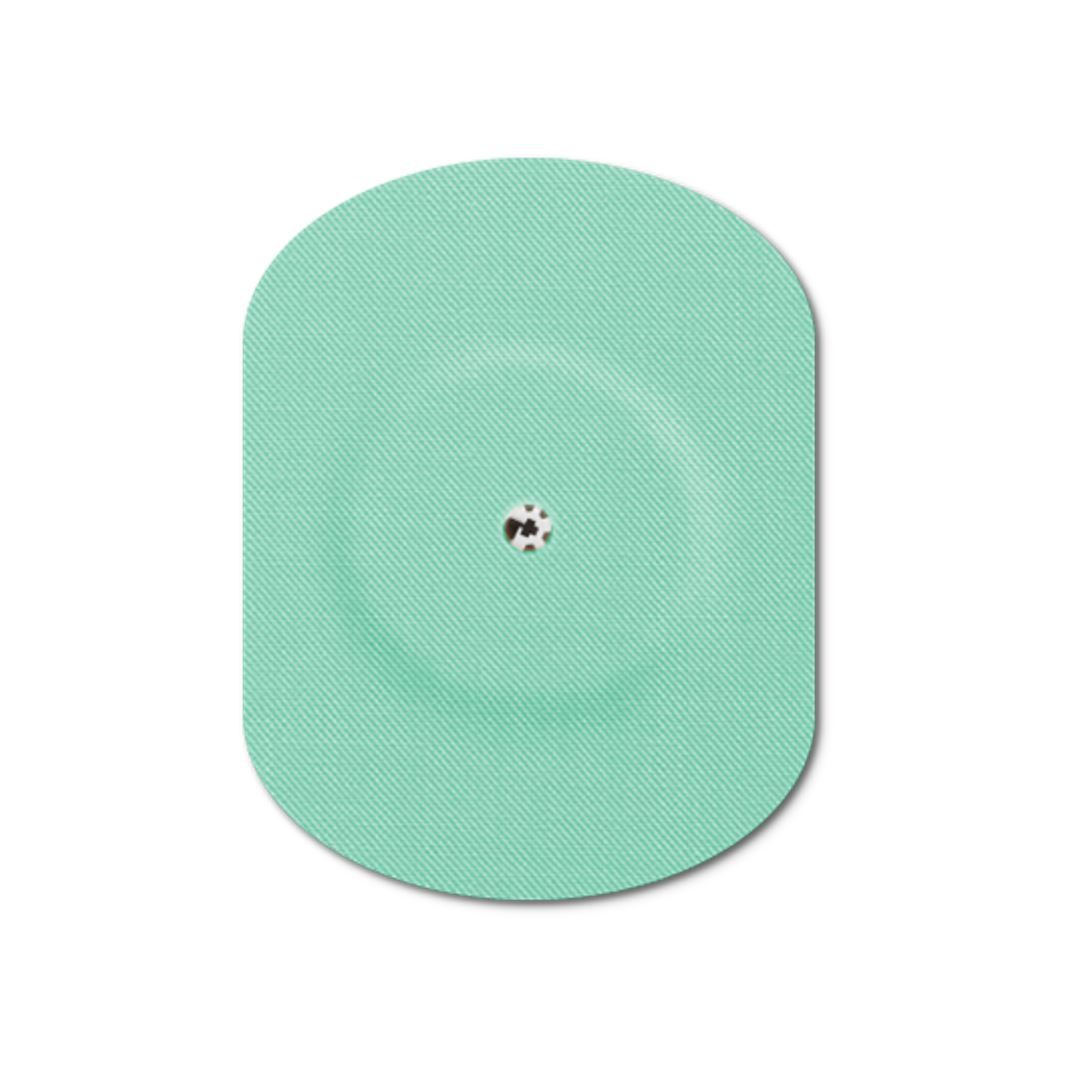 Cerotto ovale verde menta con foro di ventilazione. Tessuto fine. Foro centrale con piccolo punto scuro.