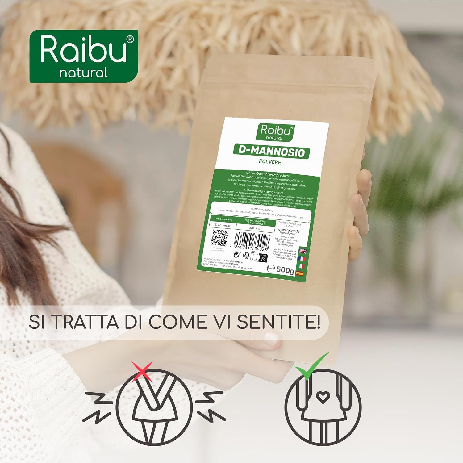 D-Mannosio Polvere Pura 500g - RAIBU