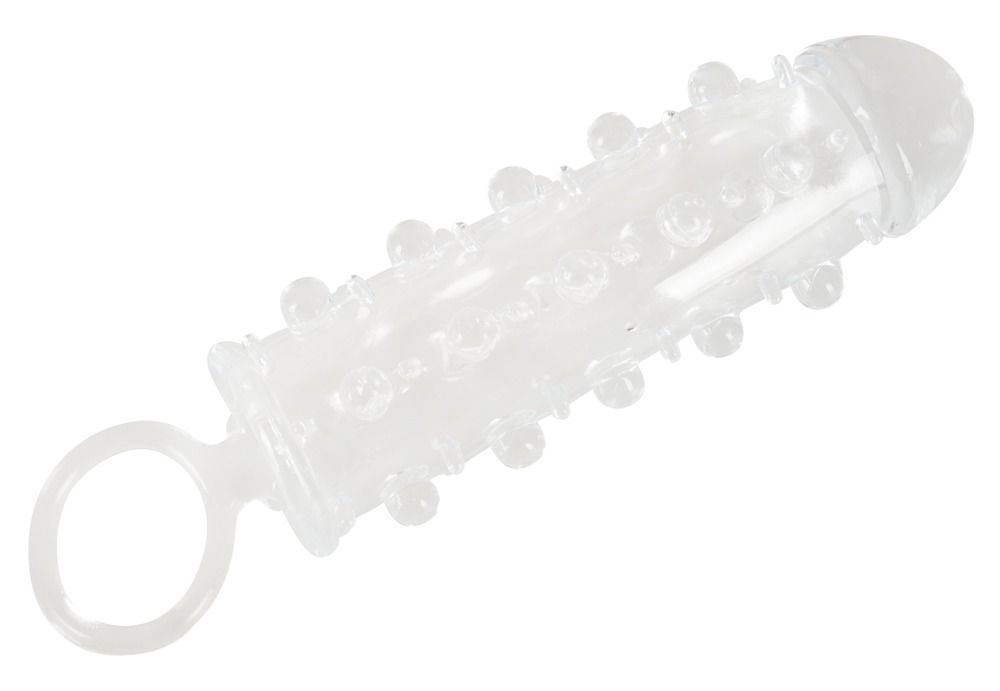 Anello per pene trasparente con borchie e un anello.