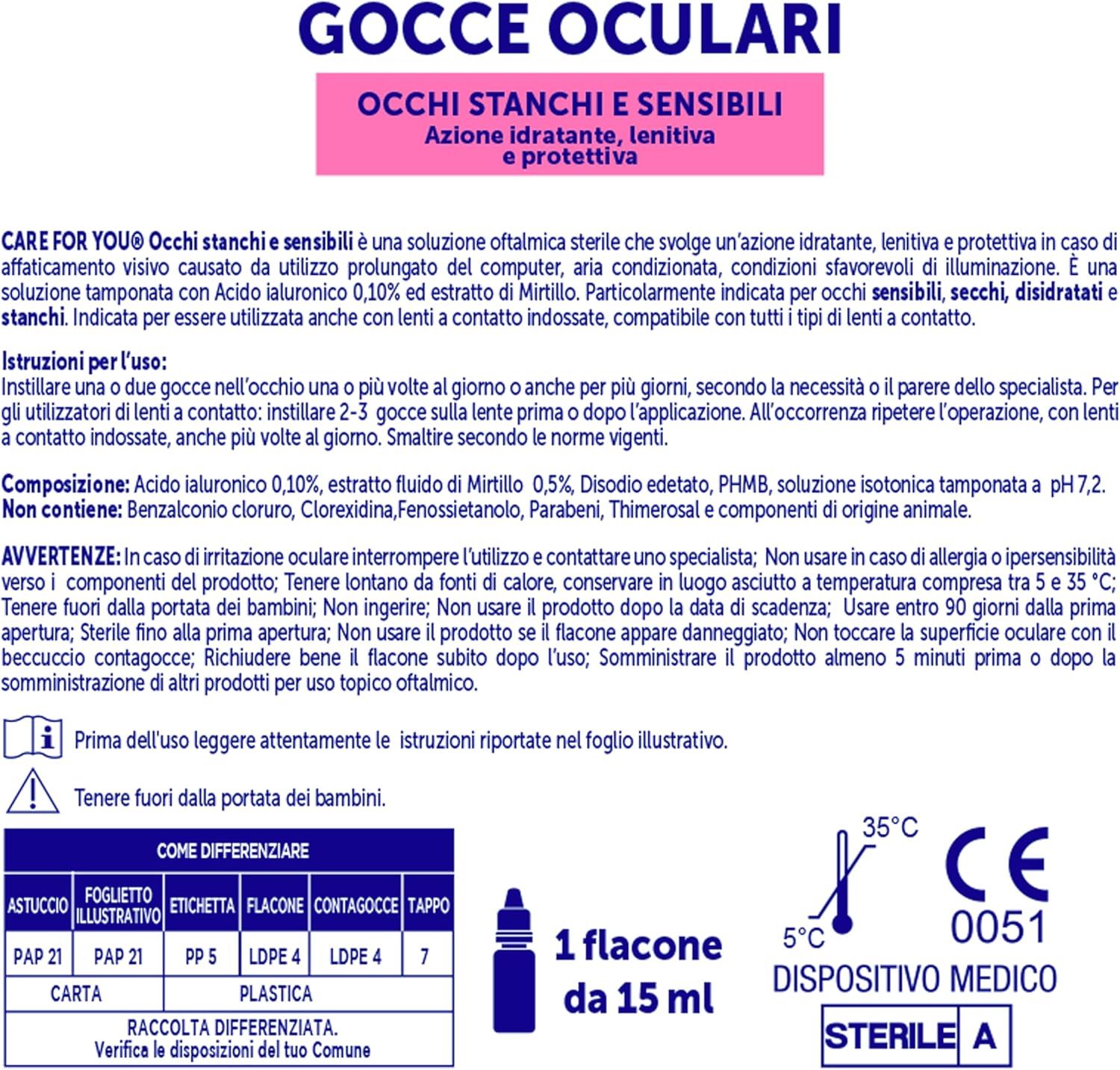 CARE for You Gocce oculari per occhi stanchi, idratanti 15ML