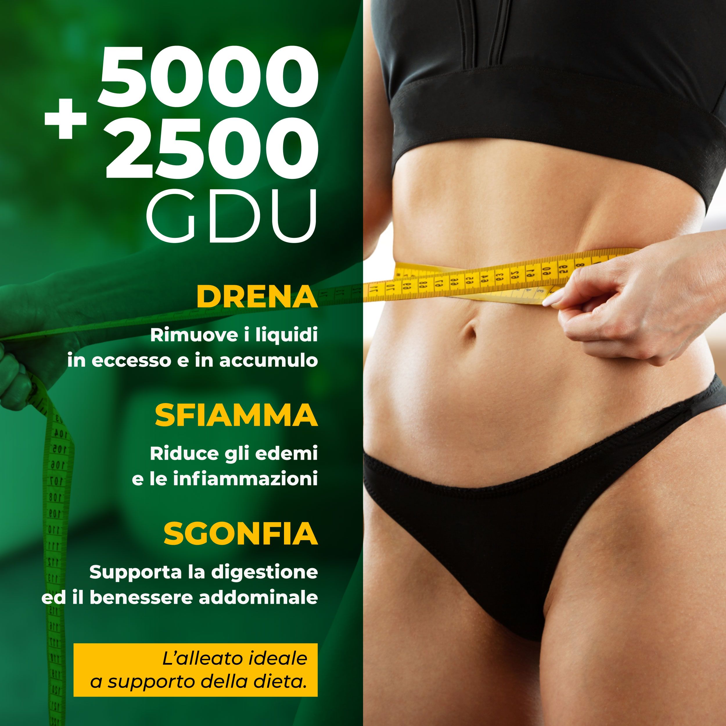 SYMBEAUTY® Bromelina Forte Drenante 2500+5000 GDU GDU con Centella, Betulla e Vitamina C