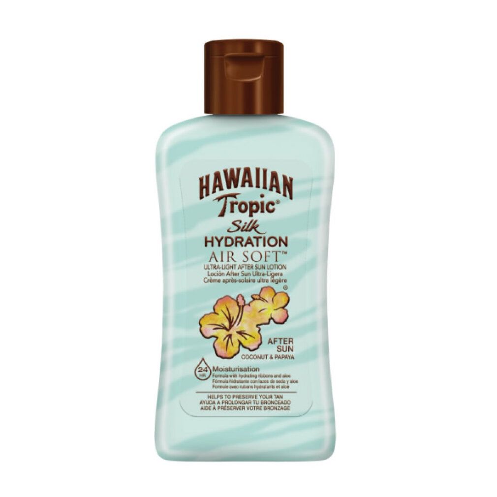 Lozione doposole Hawaiian Tropic Silk Hydration Air Soft, cocco e papaya.