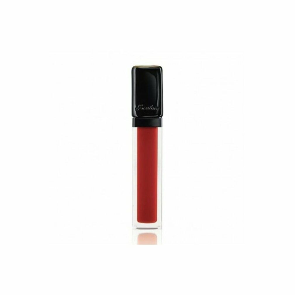 Rossetto rosso in custodia trasparente. Tappo nero con bordo dorato. Logo Guerlain.