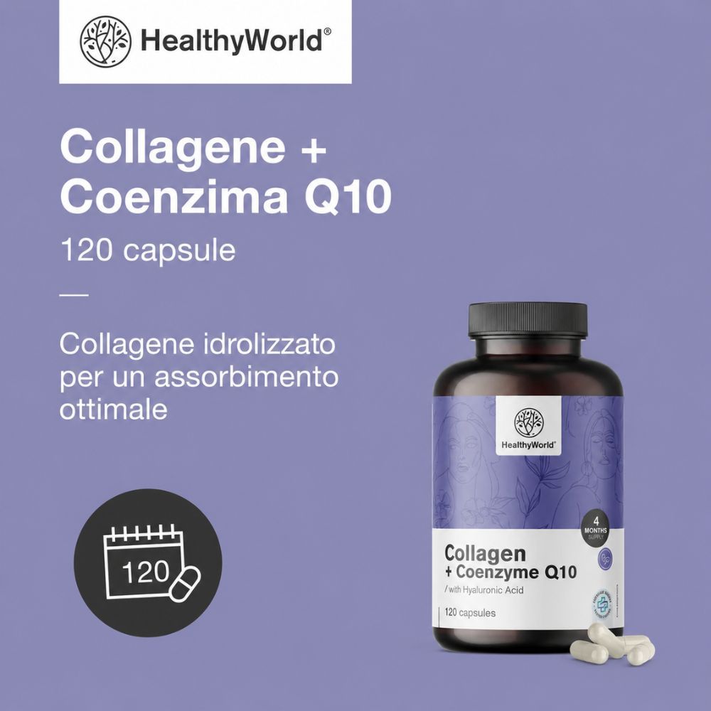 Barattolo Collagene + Coenzima Q10, 120 capsule. "8 mesi di scorta".