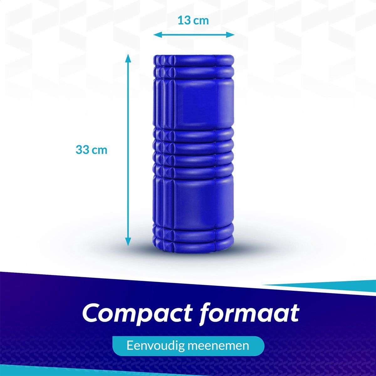 Rullo per fascia blu, lungo 33 cm e con diametro 13 cm, con coste.