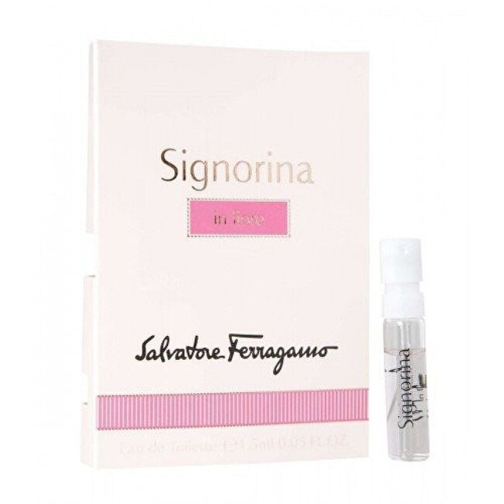 Scatola con scritta Signorina in Fiore e Salvatore Ferragamo. Accanto, un piccolo vaporizzatore.