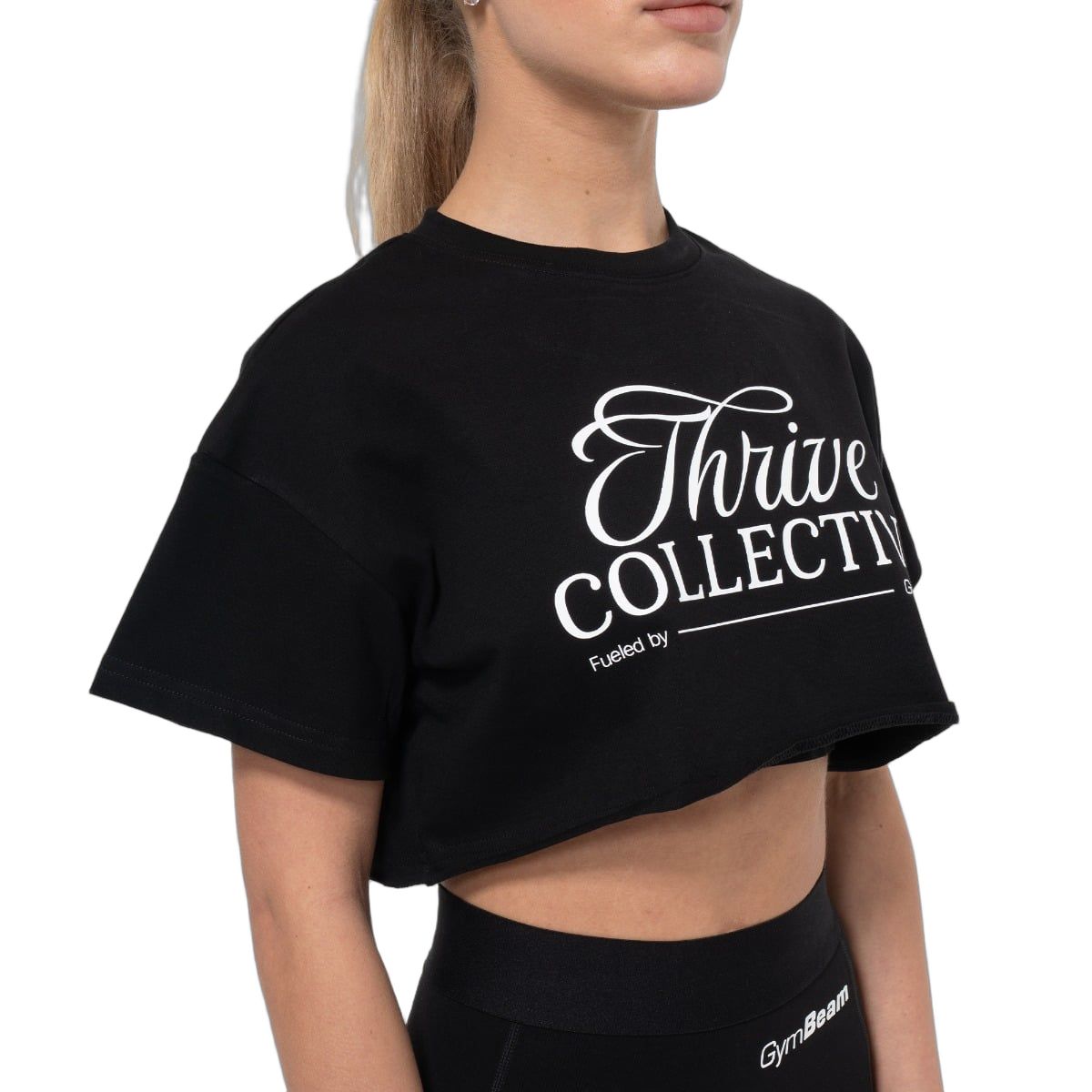 GymBeam Crop top donna oversize in cotone Thrive nero a manica corta