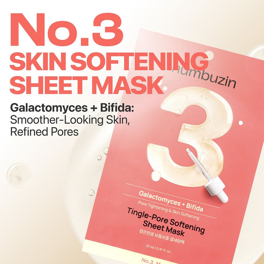 Maschera in tessuto NUMBUZIN No.3 Skin Softening con Galactomyces + Bifida per una pelle più liscia.