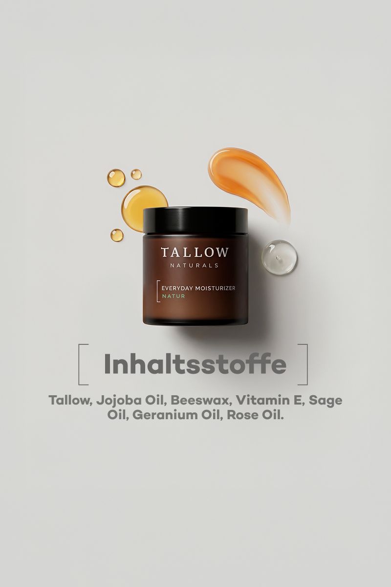 Vasetto con coperchio nero. Testo: Ingredienti: Sevo, olio di jojoba, cera d'api, vitamina E, olio di salvia, olio di geranio, olio di rosa.