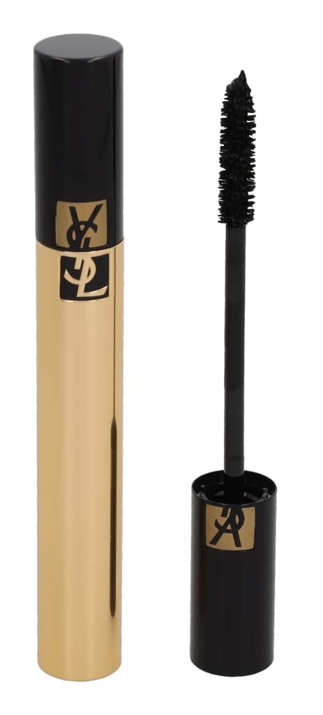 Flacone mascara dorato e nero, spazzola nera. Logo YSL. Volume Effetto Ciglia Finte Radical.