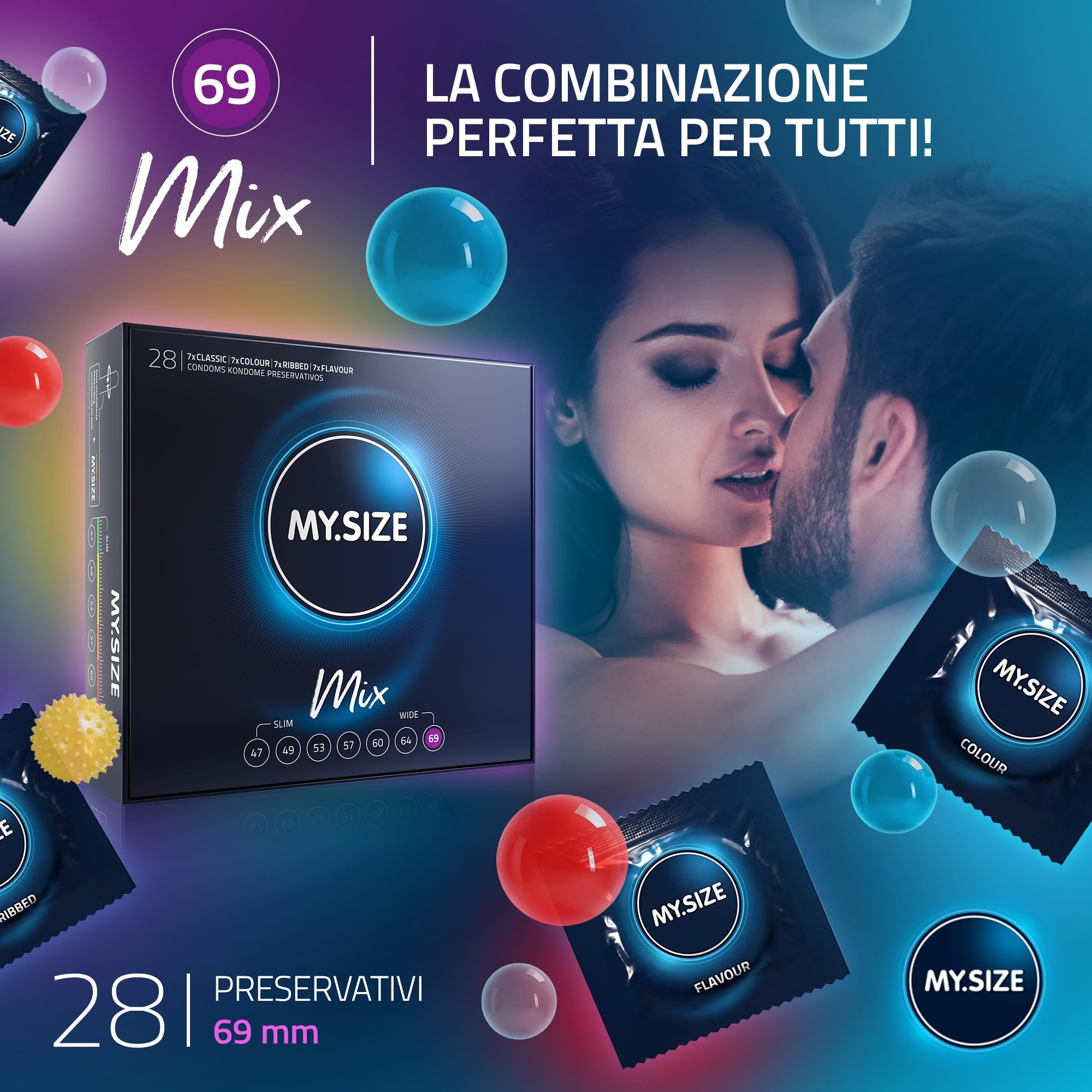 My.Size 69mm MIX: 7 taglie, 4 varianti. Misura la tua taglia per una vestibilità perfetta.
