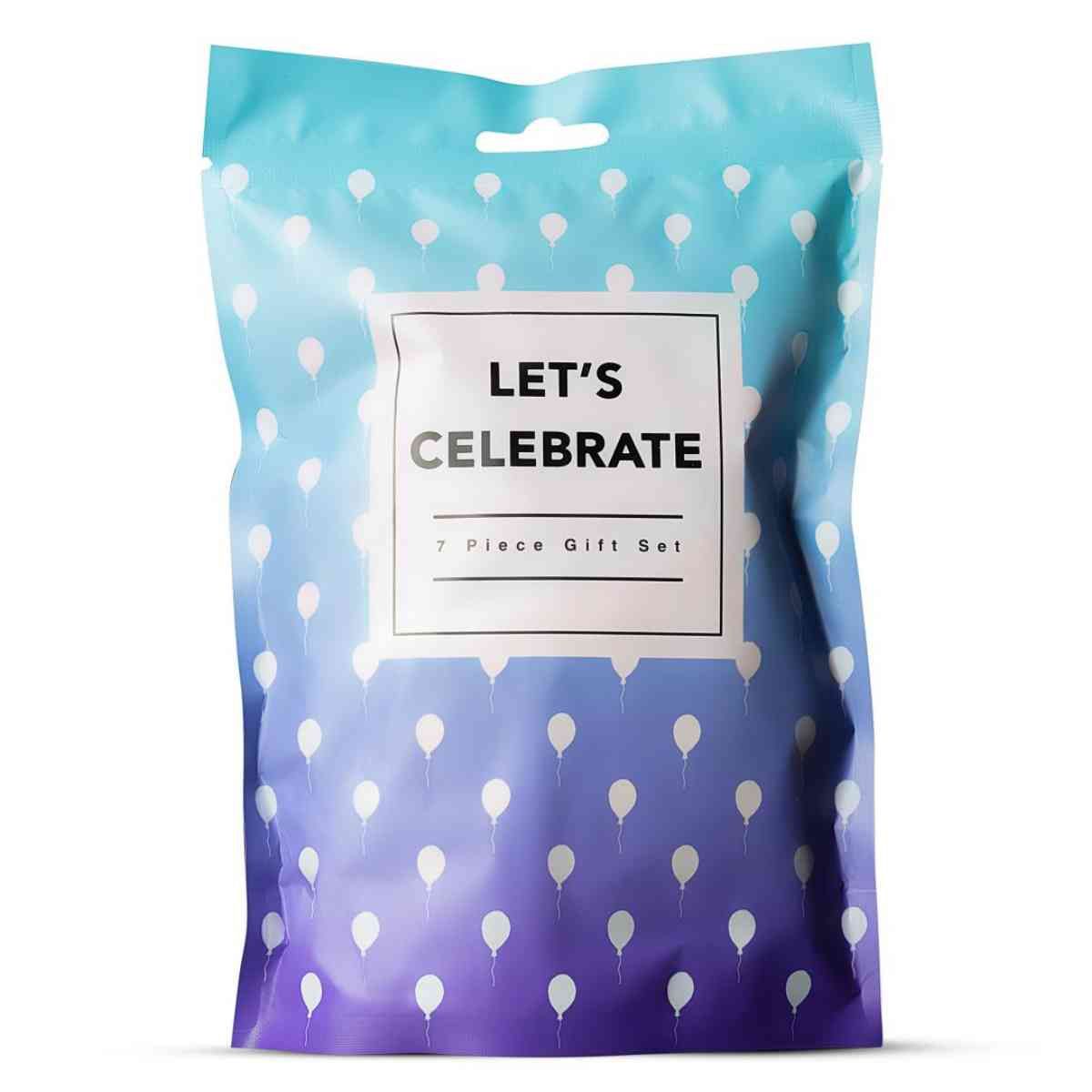 Confezione regalo "Let's Celebrate" con palloncini. Contiene 7 pezzi.