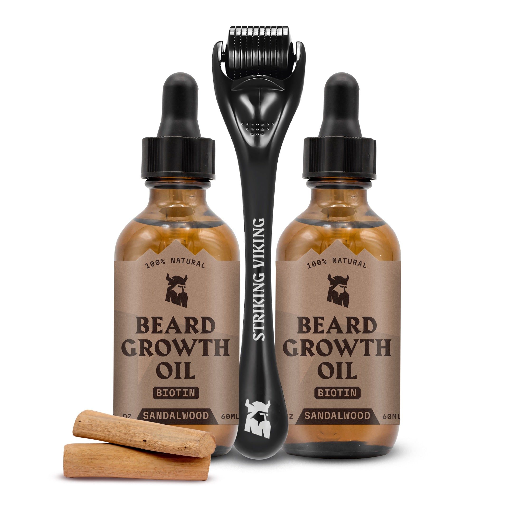 Striking Viking Olio per Crescita della Barba 2 confezioni - Sandalo + Set Derma Roller