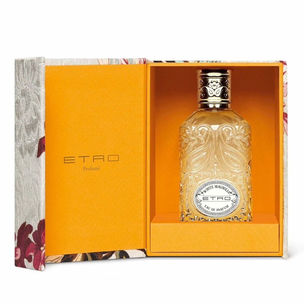 Scatola Etro White Magnolia Eau de Parfum aperta con flacone.