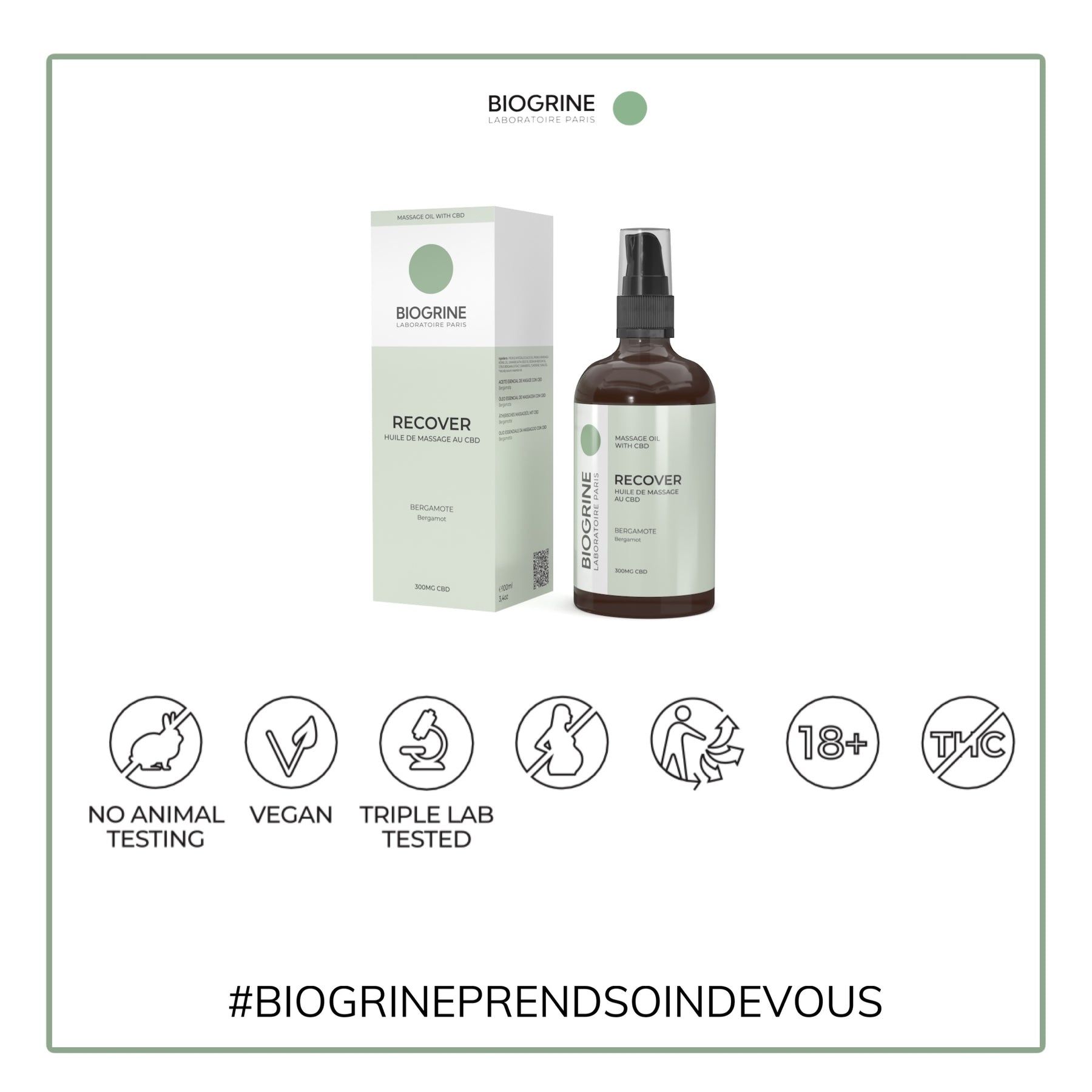 BIOGRINE Olio da massaggio "RECOVER" – CBD e bergamotto