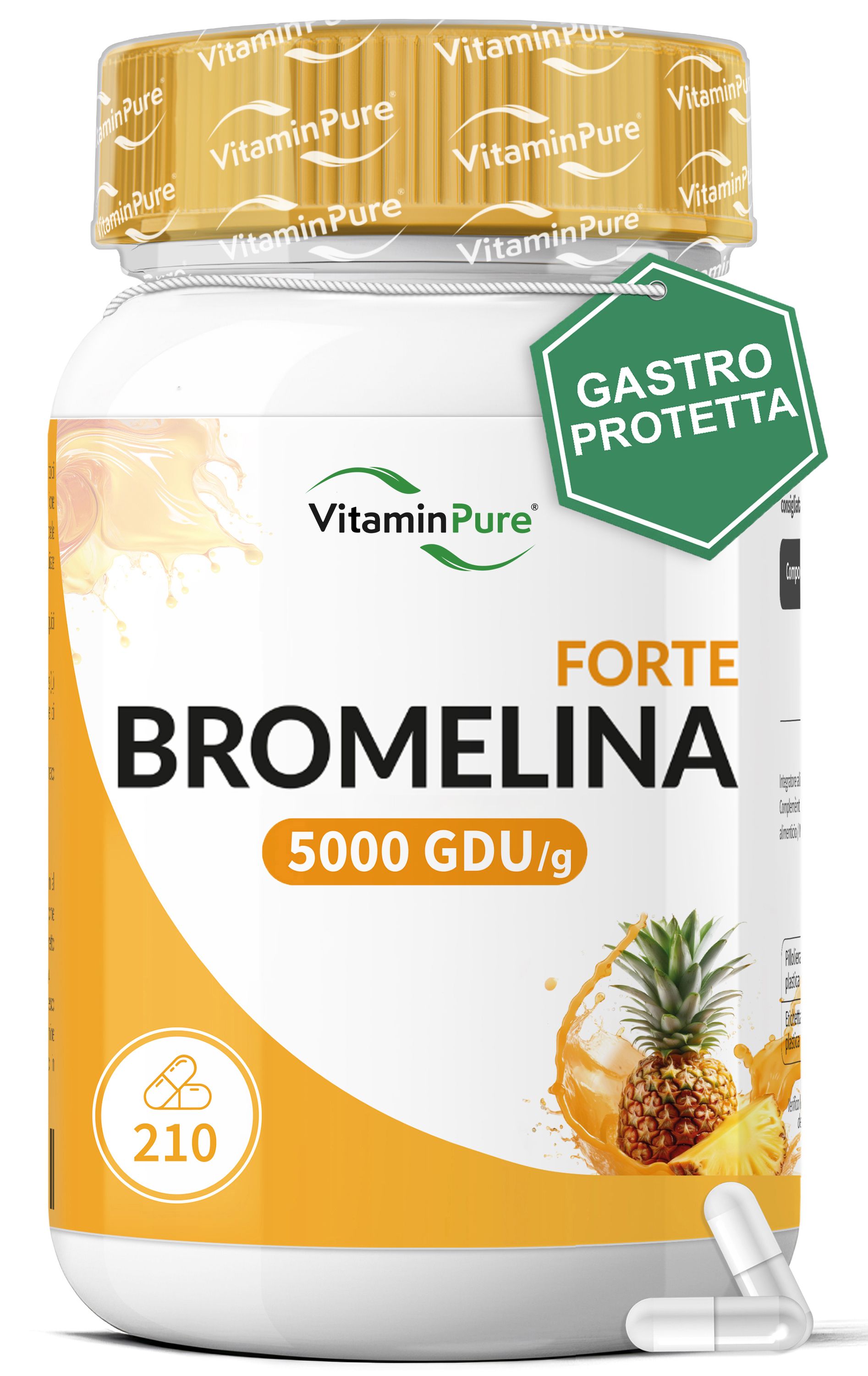 VitaminPure® Bromelina Forte Drenante 5000 GDU/g | 210 capsule