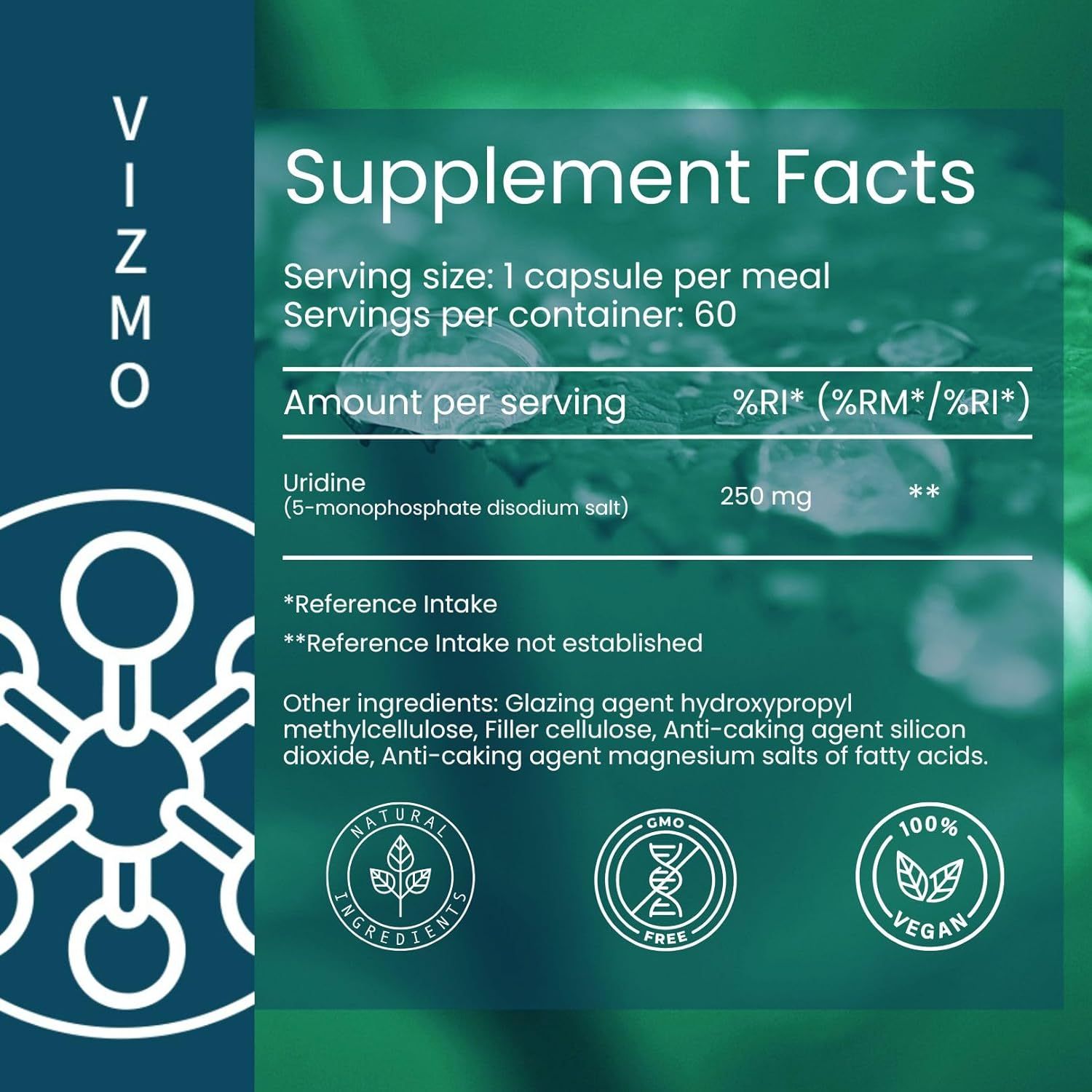 Tabella nutrizionale. Uridina (5-monofosfato sale disodico) 250 mg. Altri ingredienti. Certificazioni.