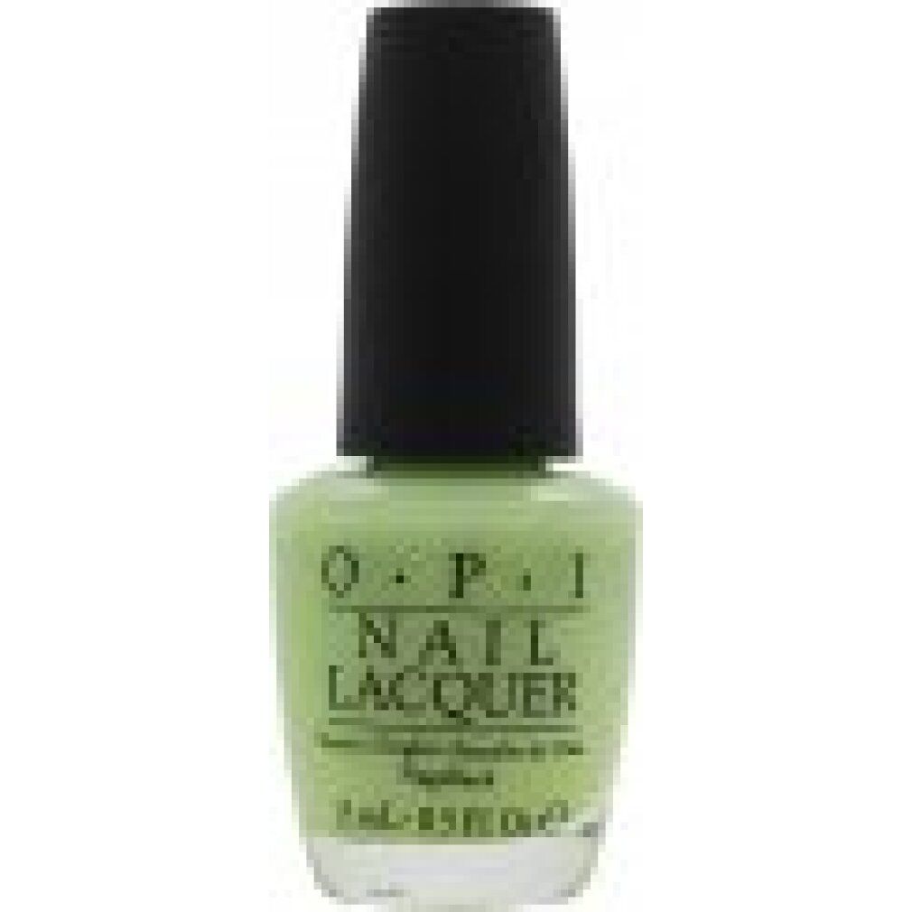 Smalto per unghie OPI verde chiaro. Tappo nero. Scritta: OPI NAIL LACQUER. Volume: 15 ml - 0.5 FL.OZ.e.