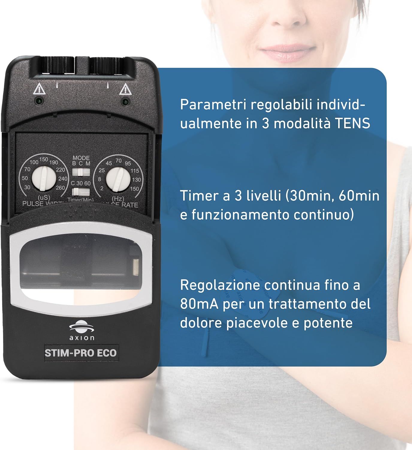axion® Dispositivo TENS STIM-PRO Eco con batteria Li-Ion a blocco da 9V