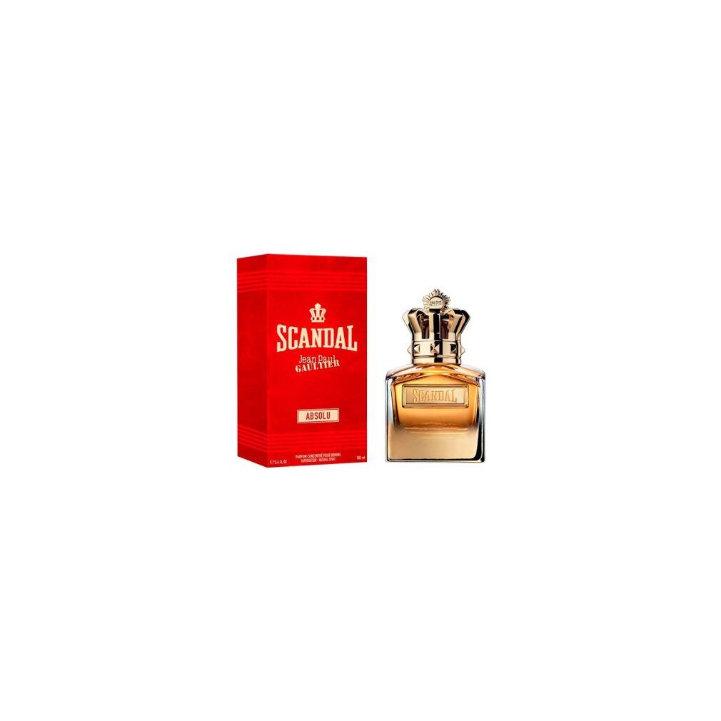Confezione rossa e flacone dorato. Flacone con corona e scritta "SCANDAL". Confezione accanto.