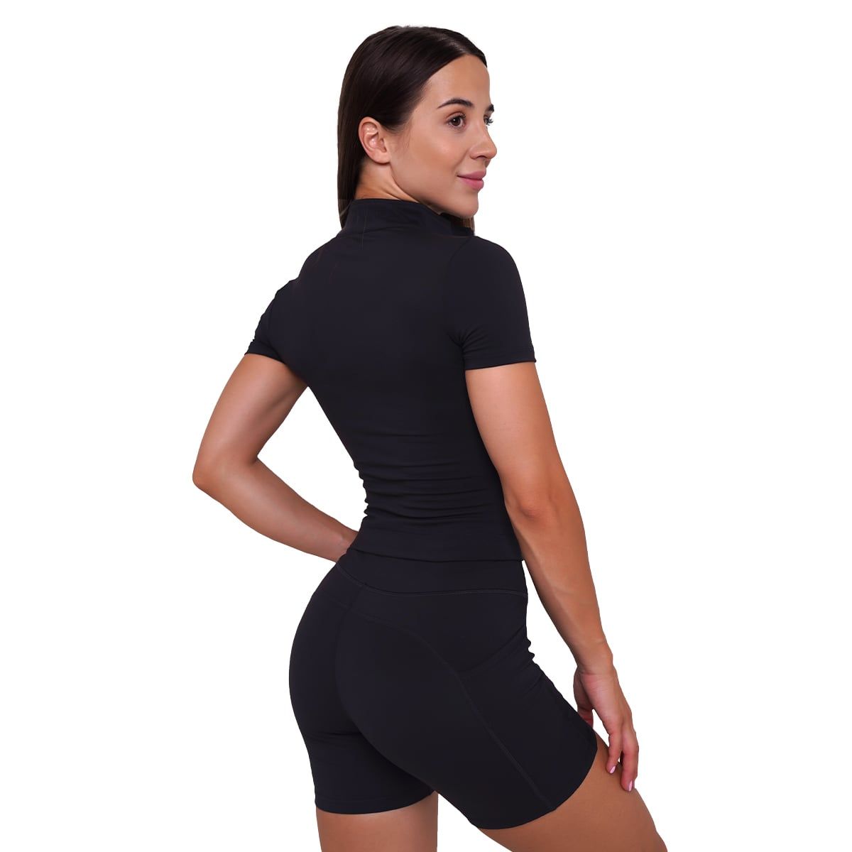 GymBeam T-shirt donna cropped Ignite nera slim a manica corta