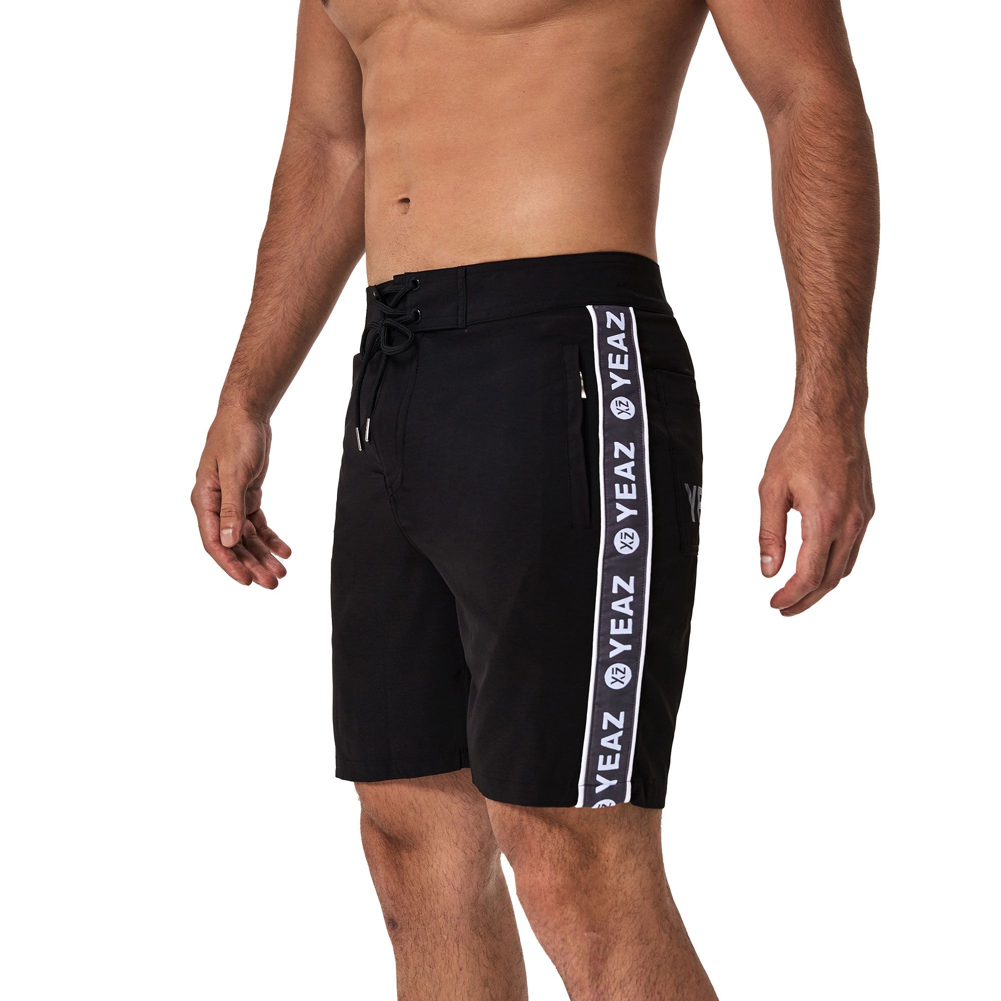 Pantaloncini da bagno neri con striscia logo laterale.