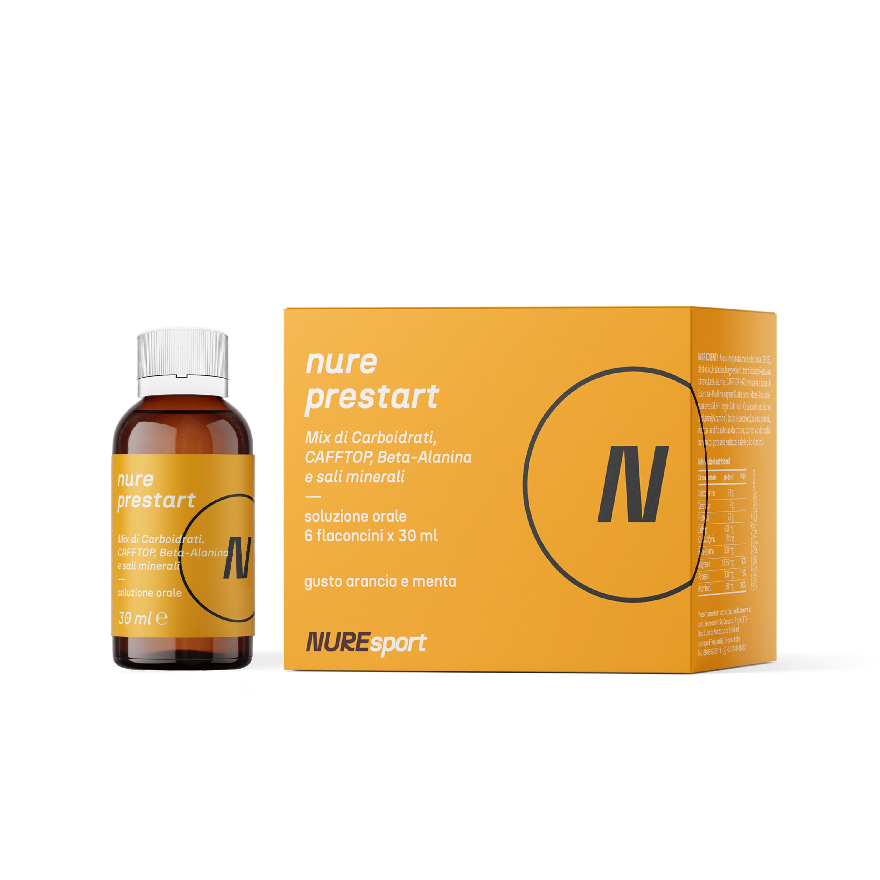 NURE PreStart - 6 Flaconi da 30 ml | pre workout | Ideale per ottimizzare le prestazioni fisiche