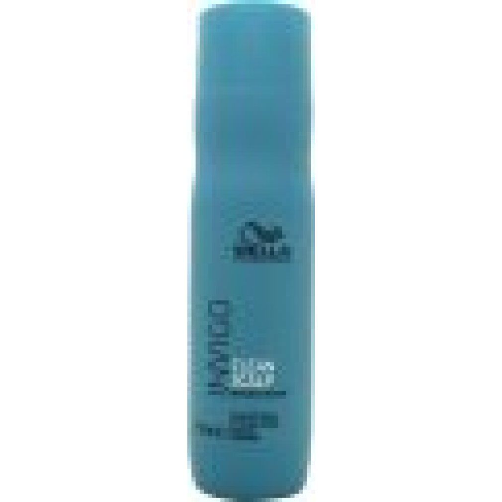Shampoo azzurro con scritta INVIGO CLEAN SCALP e logo. Flacone con tappo blu.