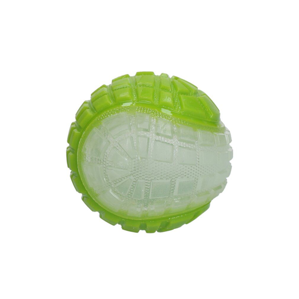 Palla verde brillante con motivo quadrato. Aree chiare e trasparenti. Per cani.