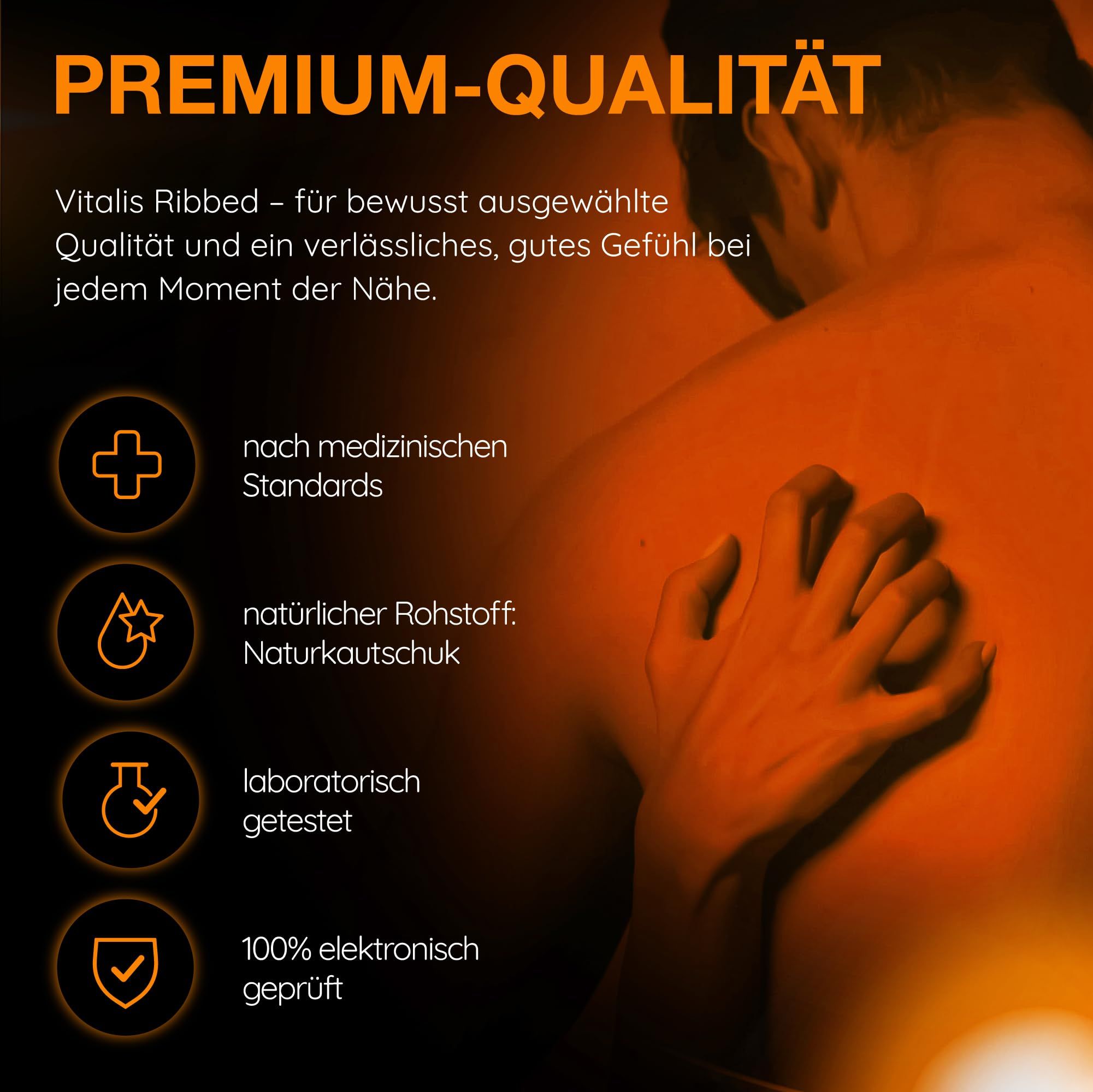 Preservativi Vitalis: Standard medici, lattice naturale, testato in laboratorio, 100% testato elettronicamente.