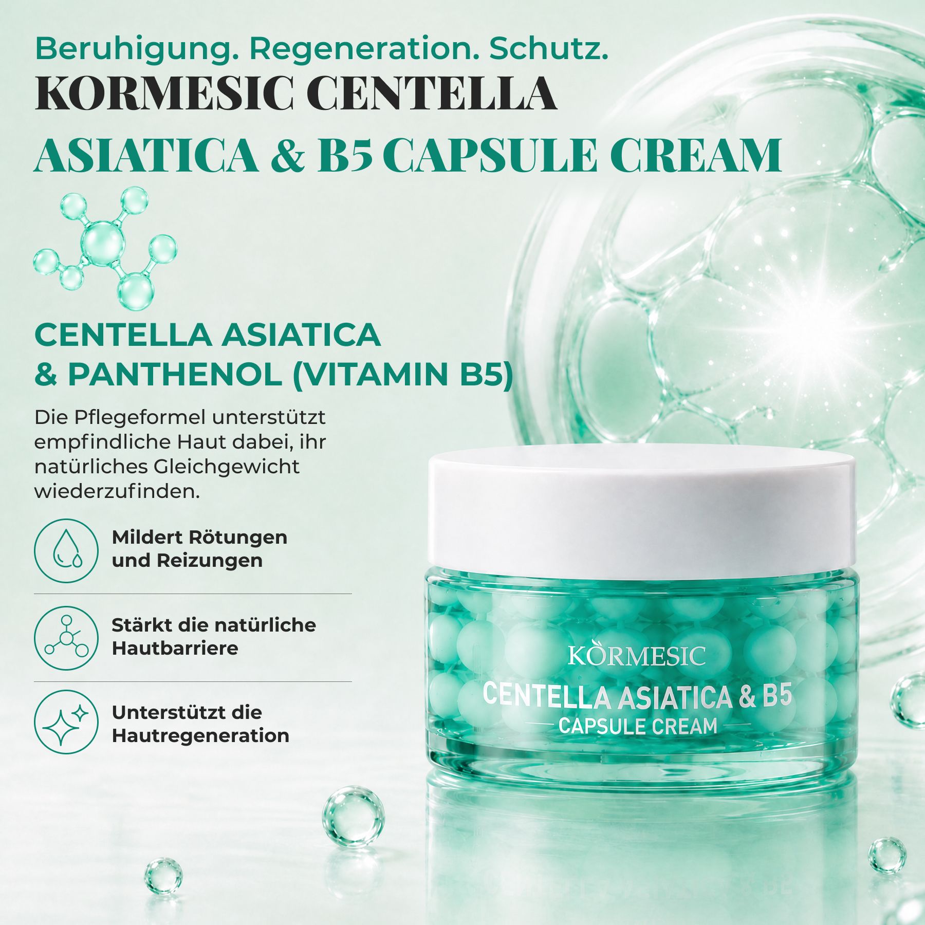 Crema viso KORMESIC in capsule con Centella Asiatica e Vitamina B5 – Azione lenitiva