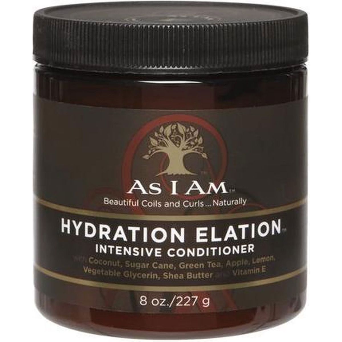 As I Am Hydration Elation Balsamo Intensivo in barattolo marrone con coperchio nero. 8 oz./227 g.