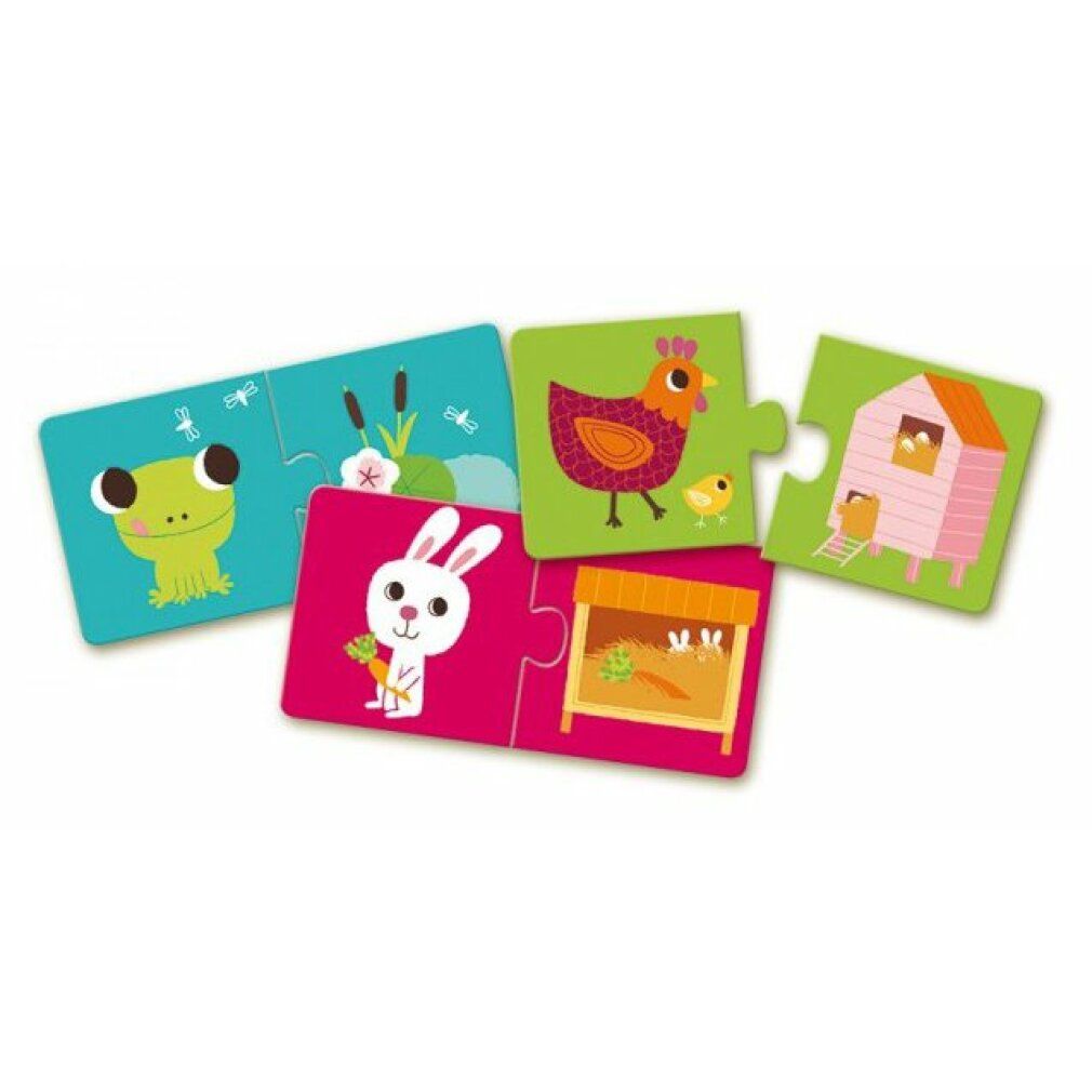 Djeco puzzle animali e habitat. 5 puzzle parzialmente assemblati. Colori vivaci.