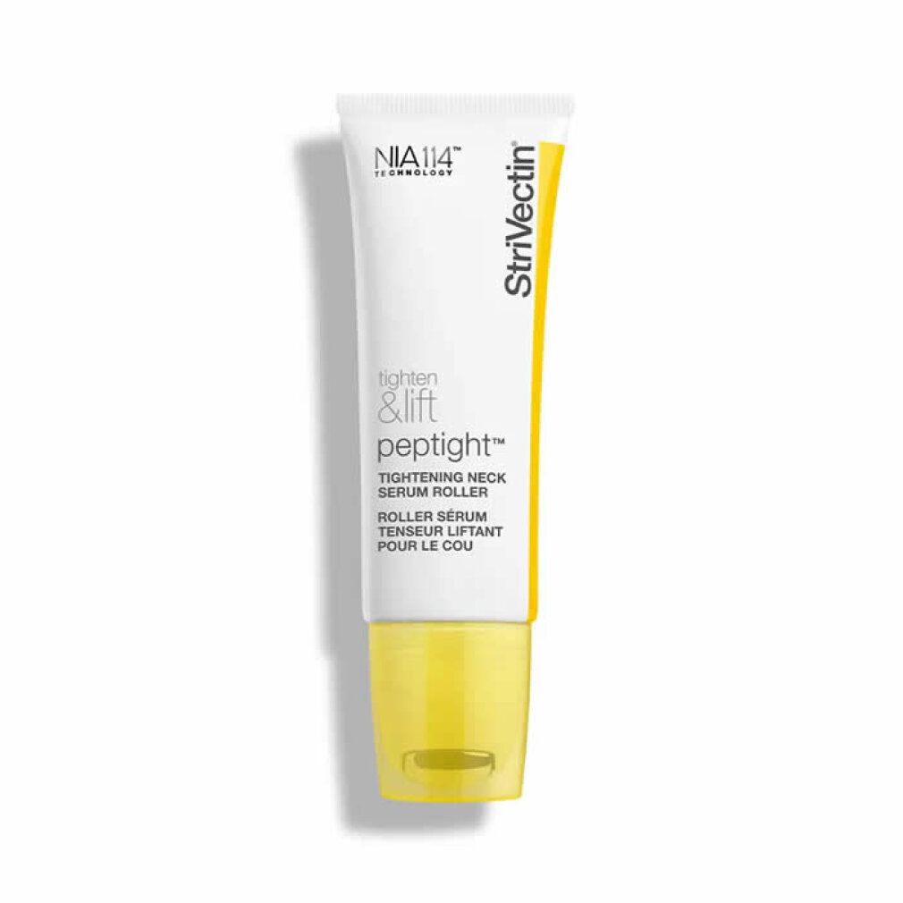 Tubo bianco e giallo con nome del prodotto e testo. Siero roller per il collo.