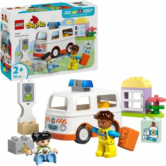 LEGO DUPLO 10447 Ambulanza con autista. Ambulanza bianca con personaggi e accessori. Confezione.