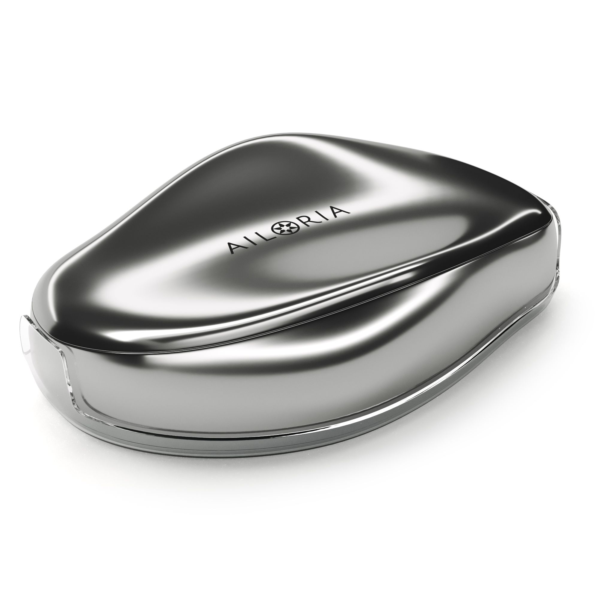 Dispositivo ovale argentato e lucido. Il nome AILORIA è visibile.