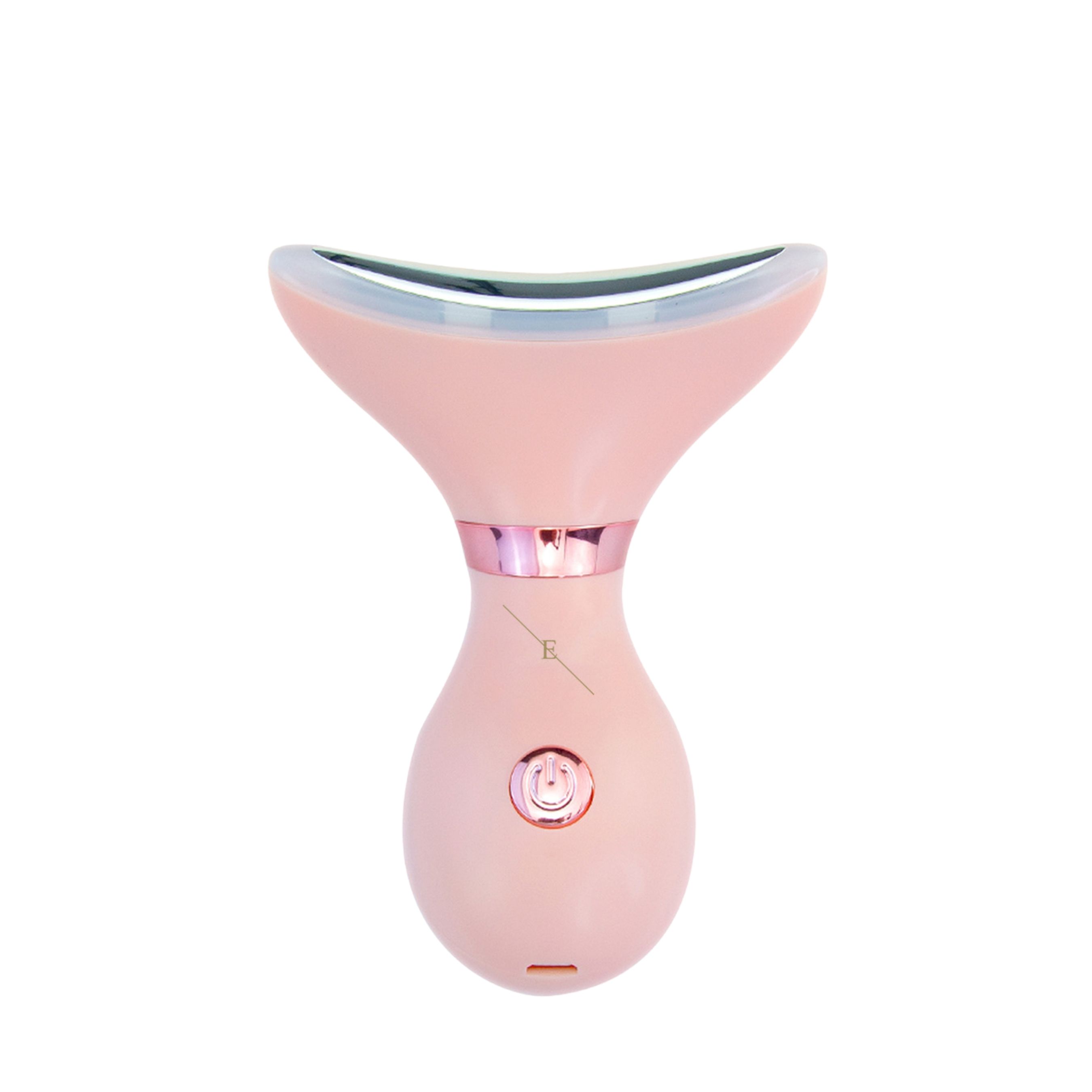 Definitore LED rosa per collo e mascella con bordo argentato e pulsante di accensione.