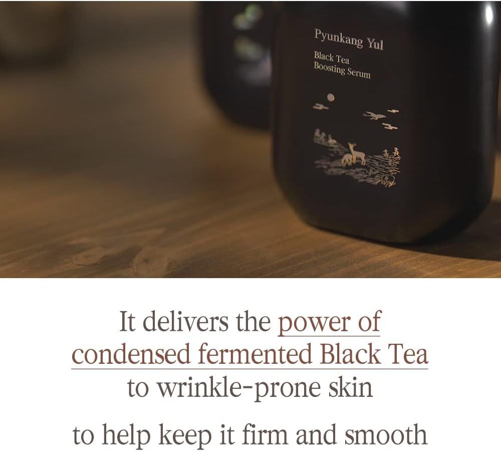 Testo: Fornisce il potere del tè nero fermentato per la pelle rugosa, per mantenerla soda.