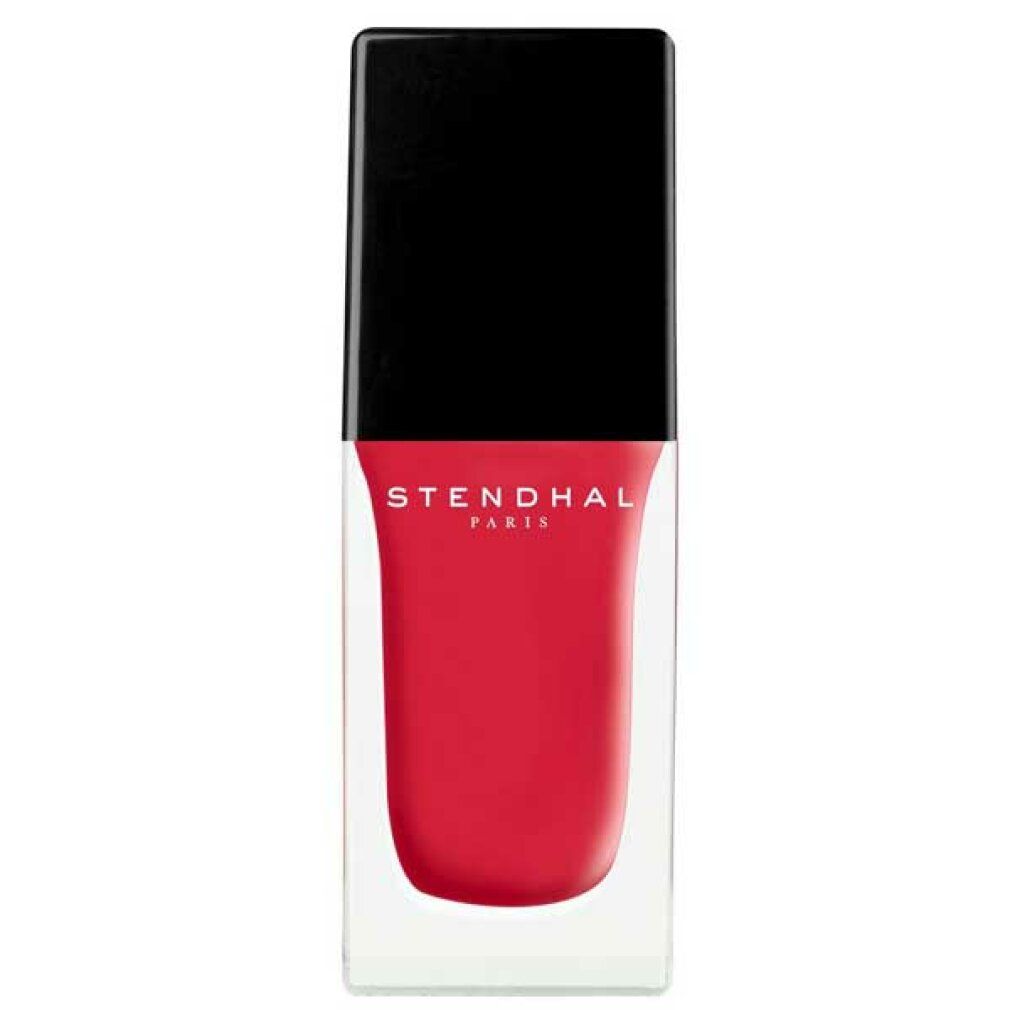 Flacone di smalto rosso con tappo nero. Logo Stendhal Paris.