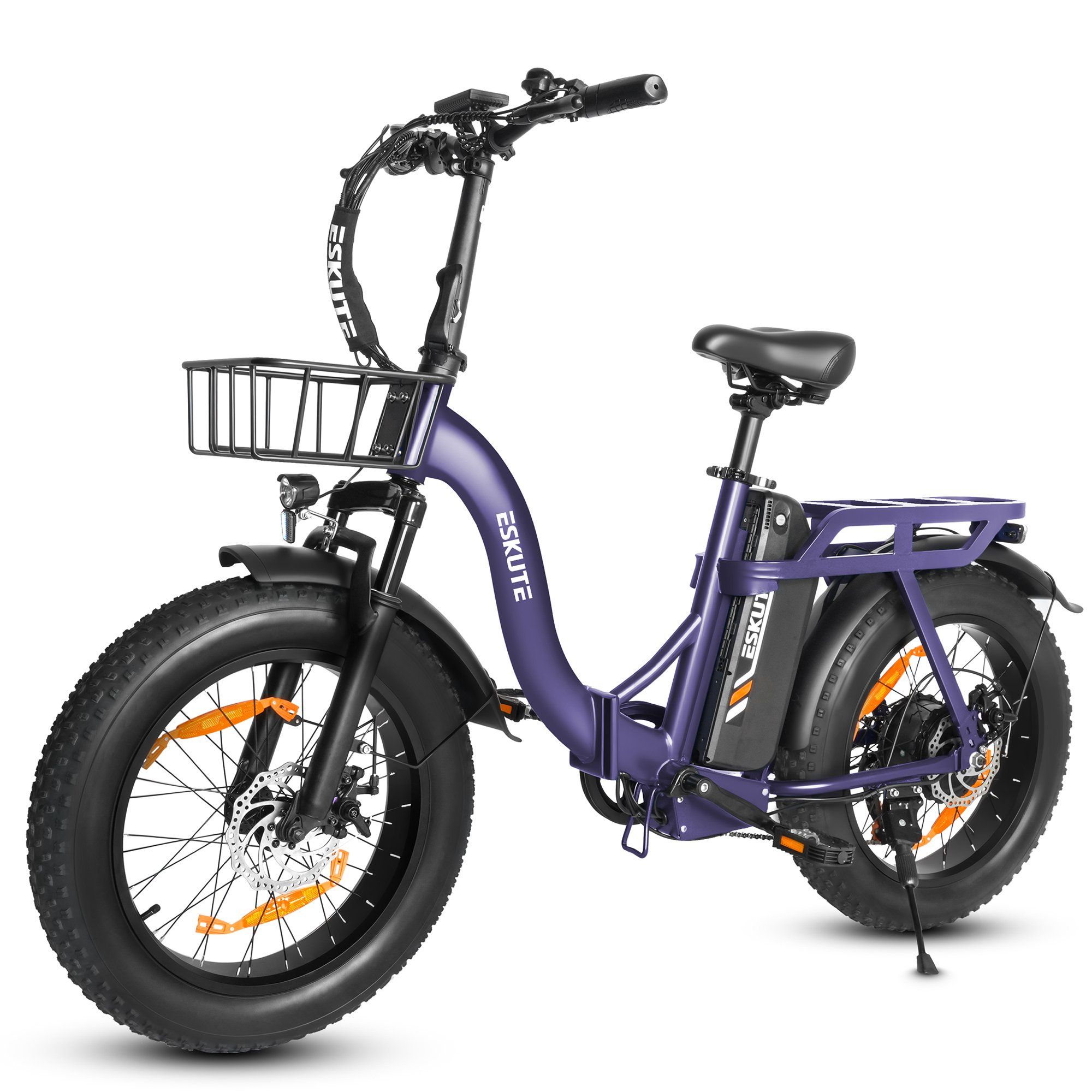ESKUTE D202 Bicicletta elettrica pieghevole con cestino anteriore, 48V 20.8Ah