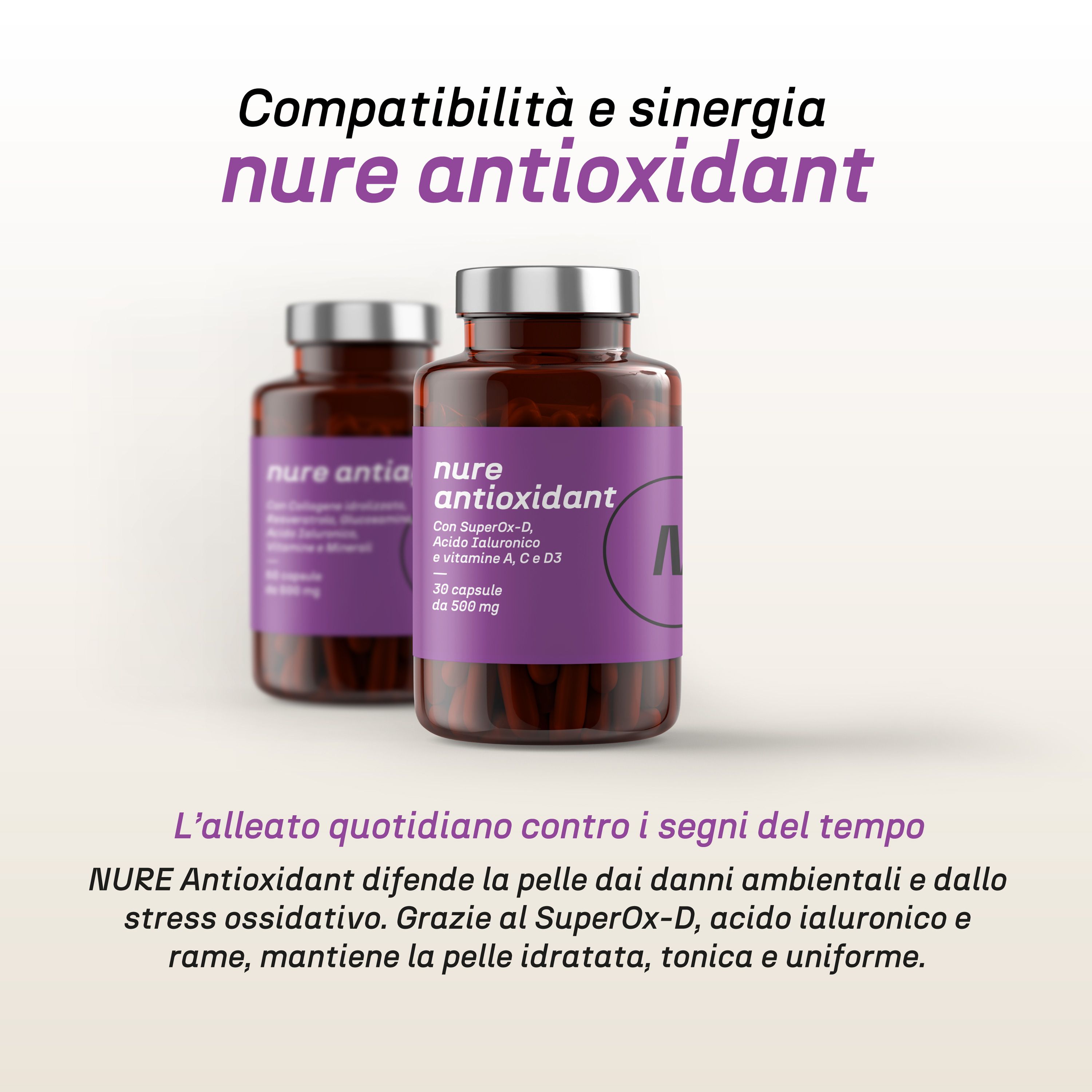 NURE Antiage 60cps | Integratore Anti-invecchiamento, integratore collagene, acido ialuronico viso