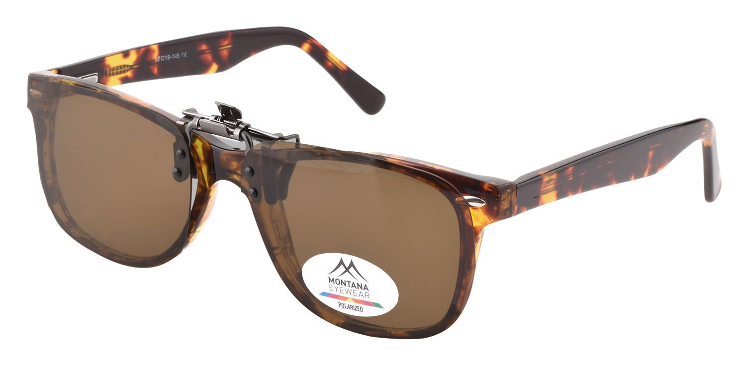 Occhiali da sole Montana Eyewear Tofino clip-on. Lenti marroni, montatura marrone. Logo.